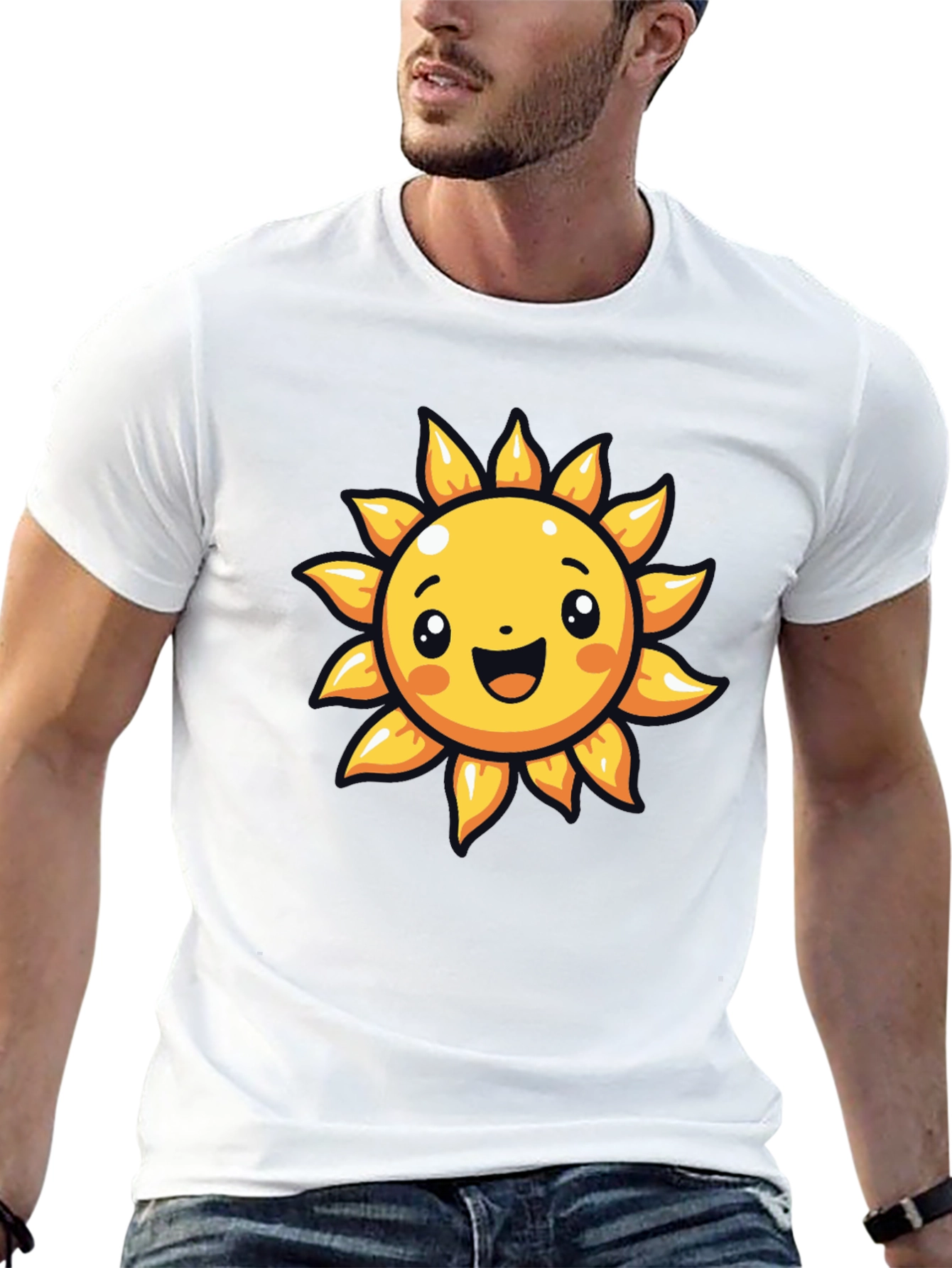 Cheerful Sun Graphic Tee - Black Cotton T-Shirt