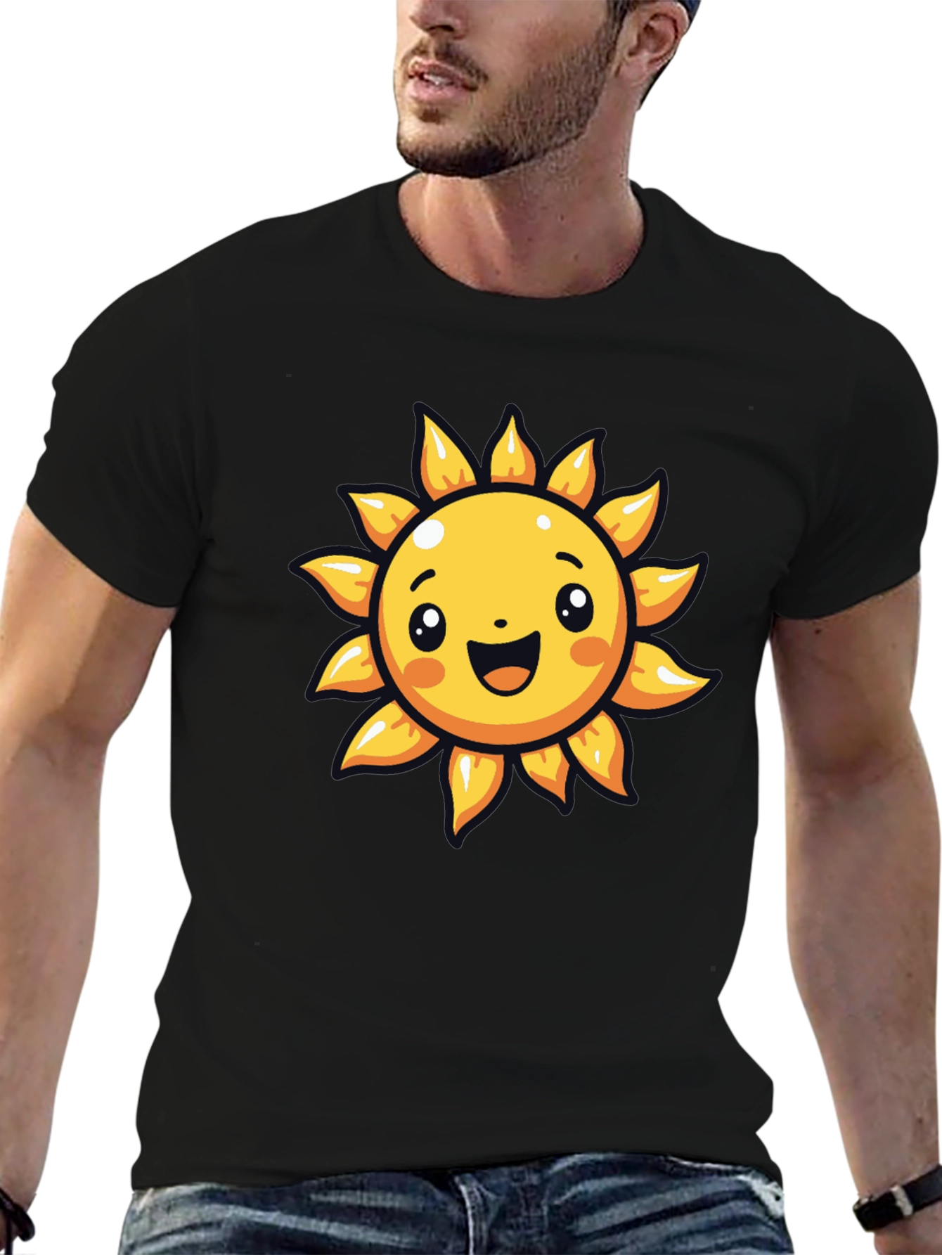 Cheerful Sun Graphic Tee - Black Cotton T-Shirt