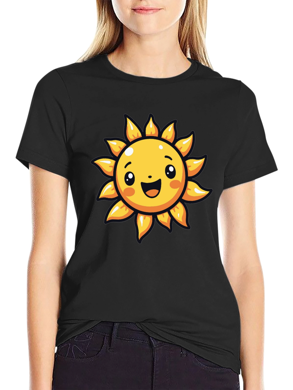 Cheerful Sun Graphic Tee - Black Cotton T-Shirt