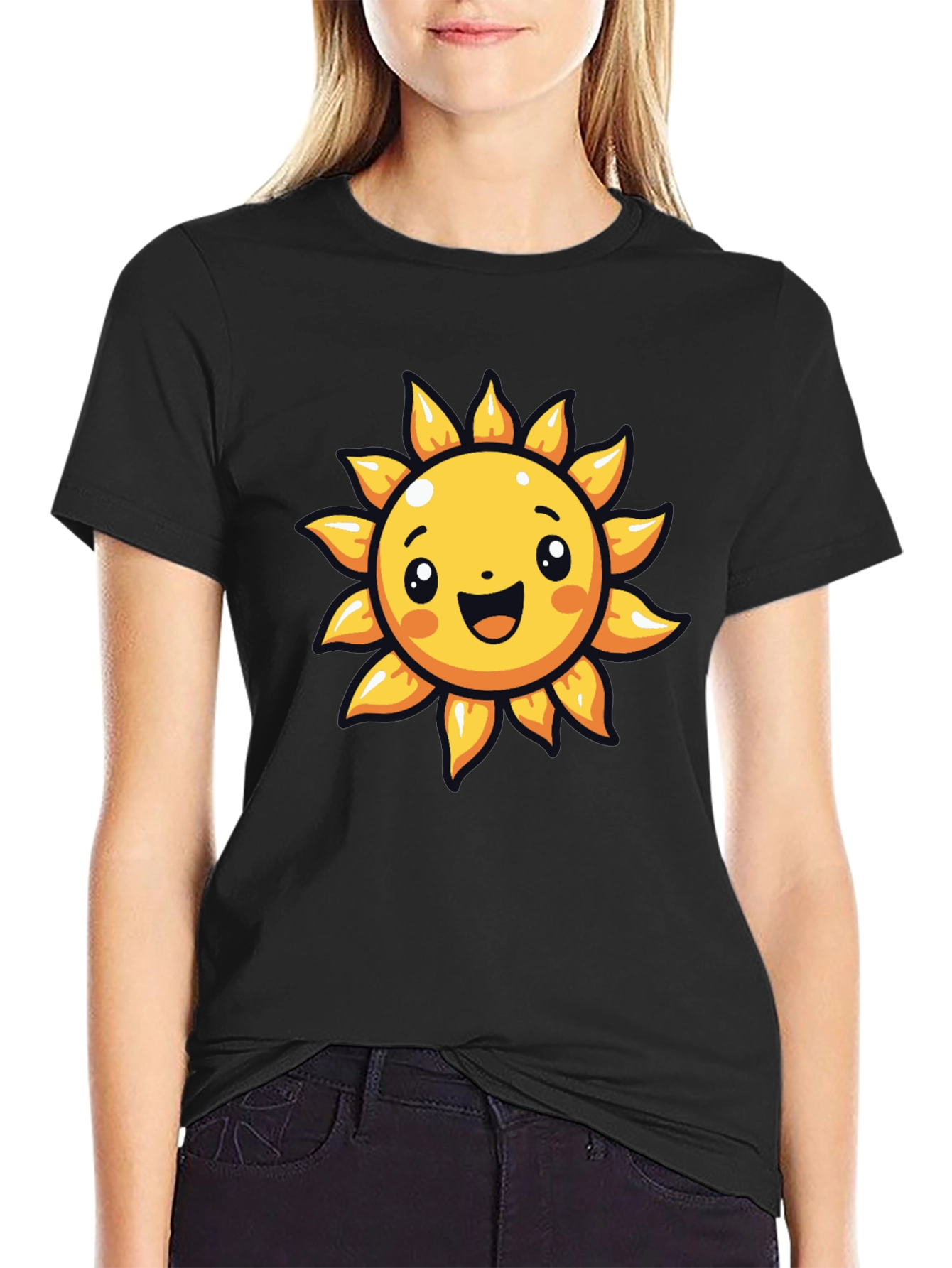 Cheerful Sun Graphic Tee - Black Cotton T-Shirt