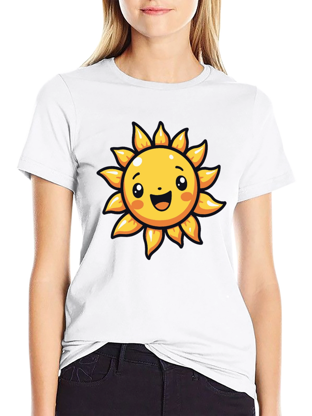 Cheerful Sun Graphic Tee - Black Cotton T-Shirt