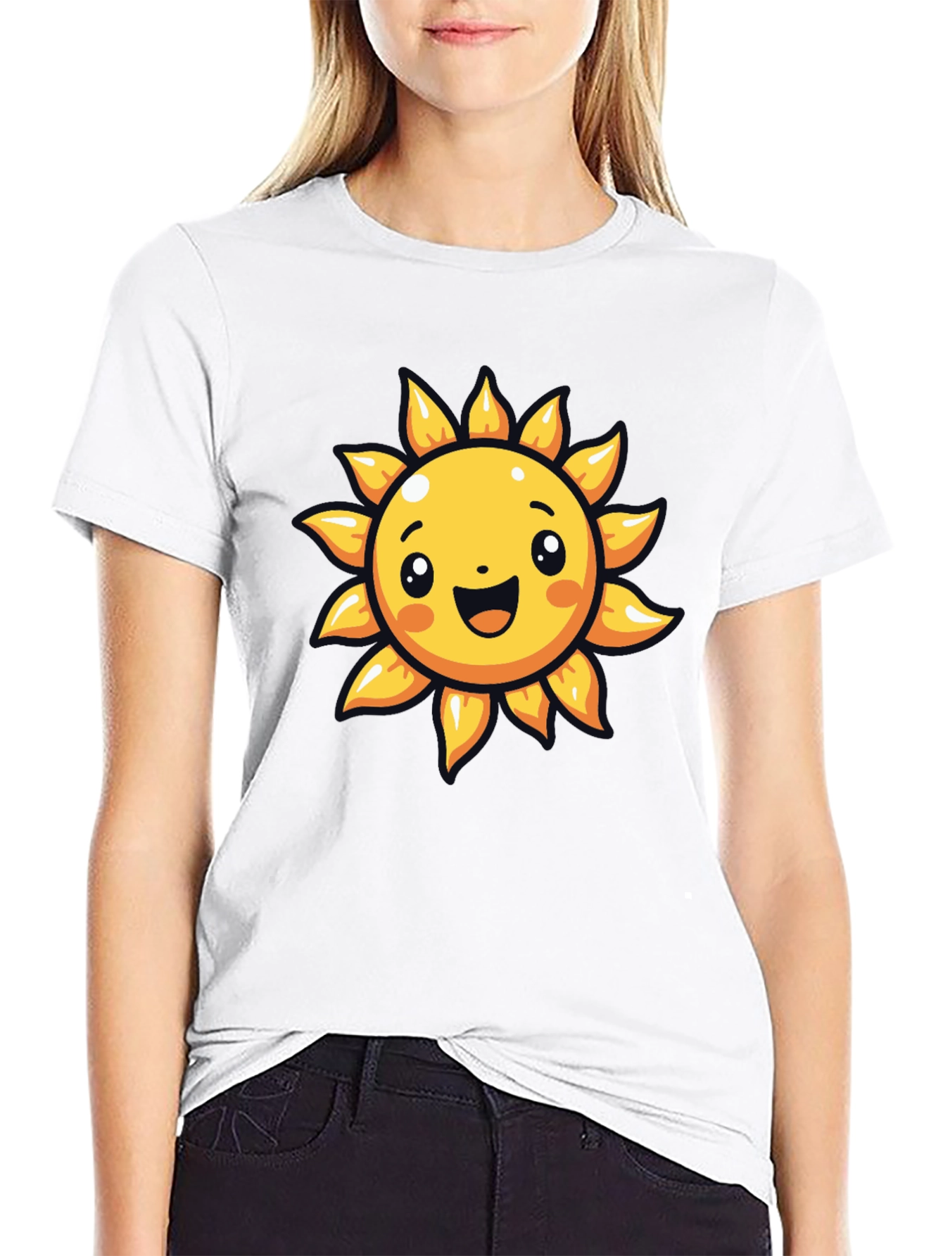 Cheerful Sun Graphic Tee - Black Cotton T-Shirt