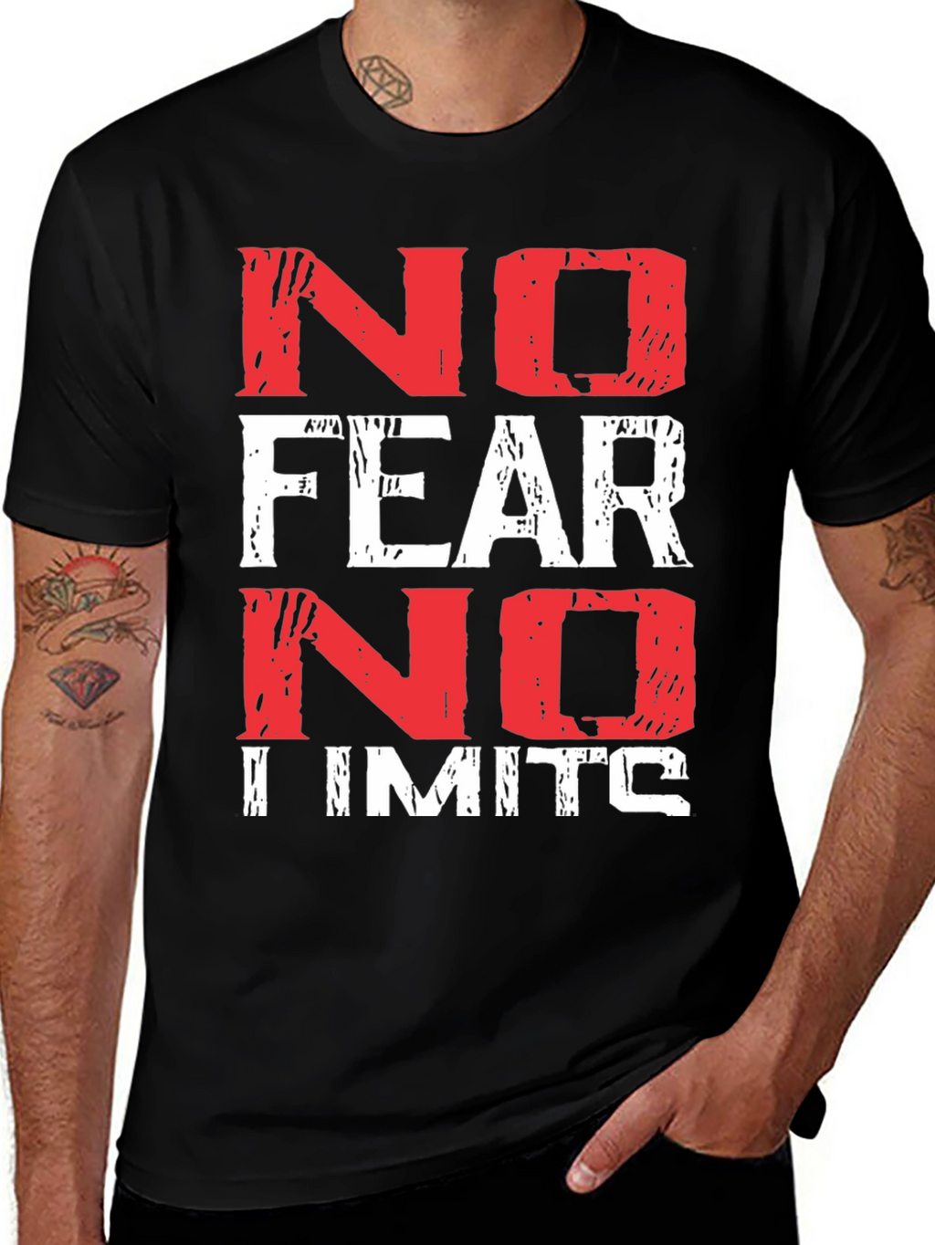 No Fear No Limits Black Graphic T-Shirt