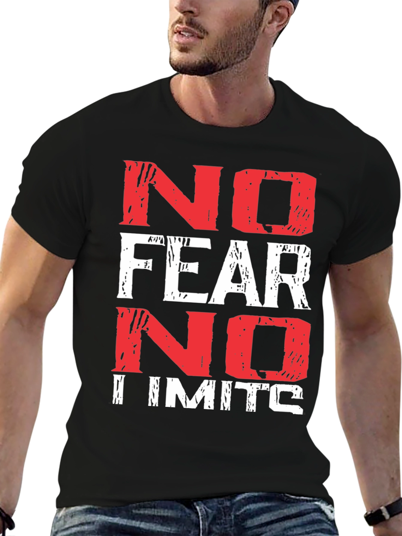 No Fear No Limits Black Graphic T-Shirt