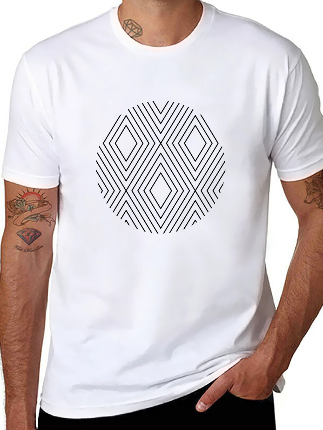 Geometric Diamond Pattern Black T-Shirt