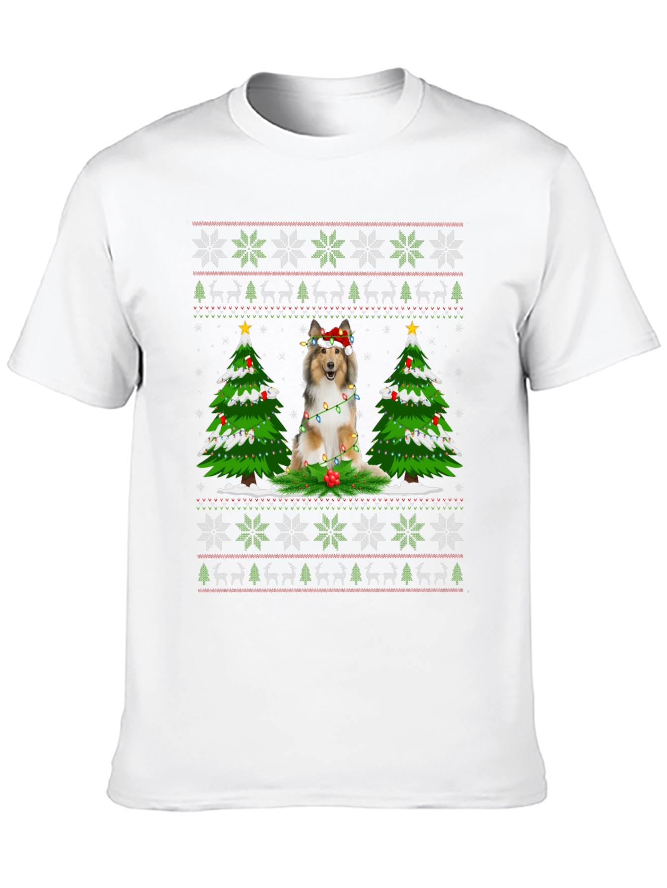 Festive Dog Christmas Ugly Sweater T-Shirt