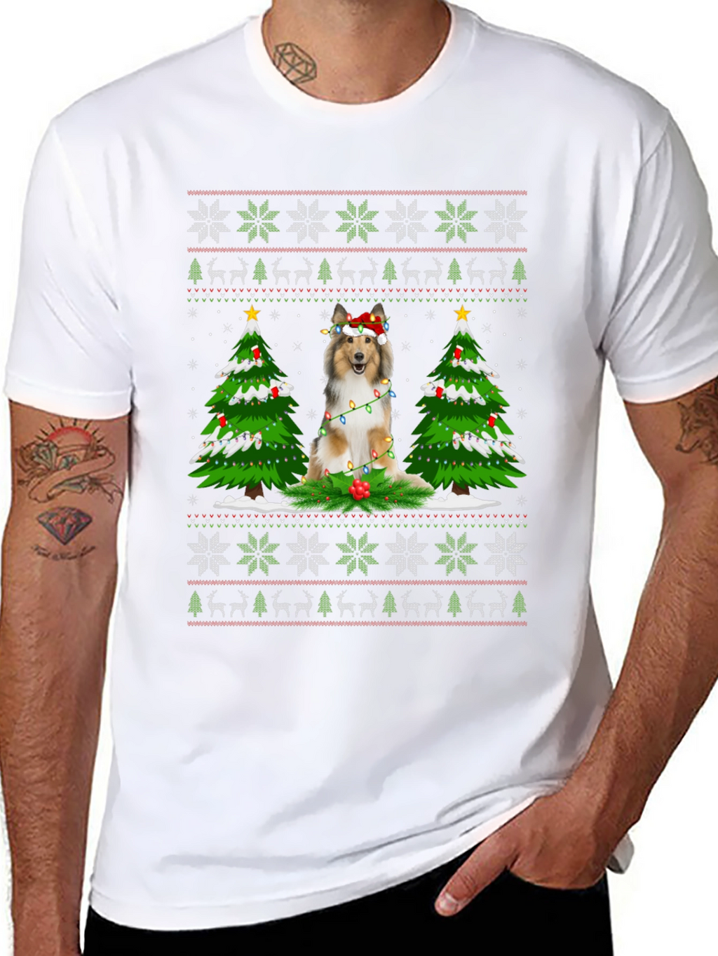 Festive Dog Christmas Ugly Sweater T-Shirt