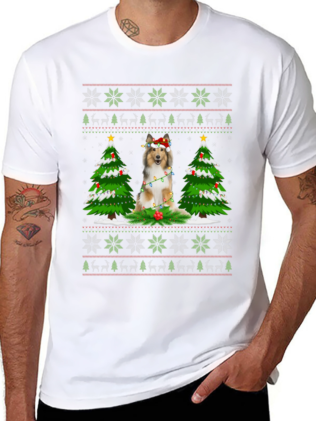 Festive Dog Christmas Ugly Sweater T-Shirt