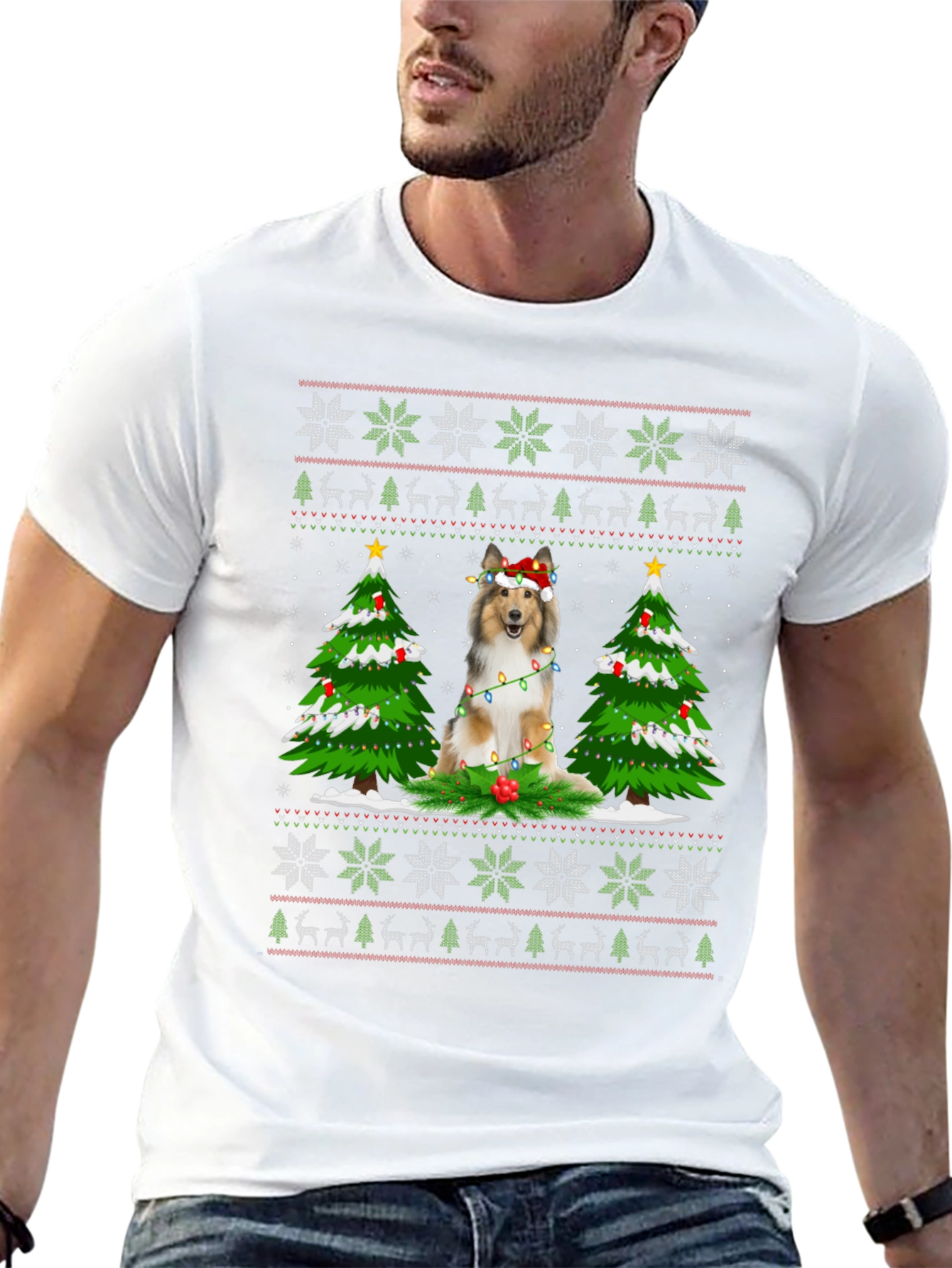Festive Dog Christmas Ugly Sweater T-Shirt