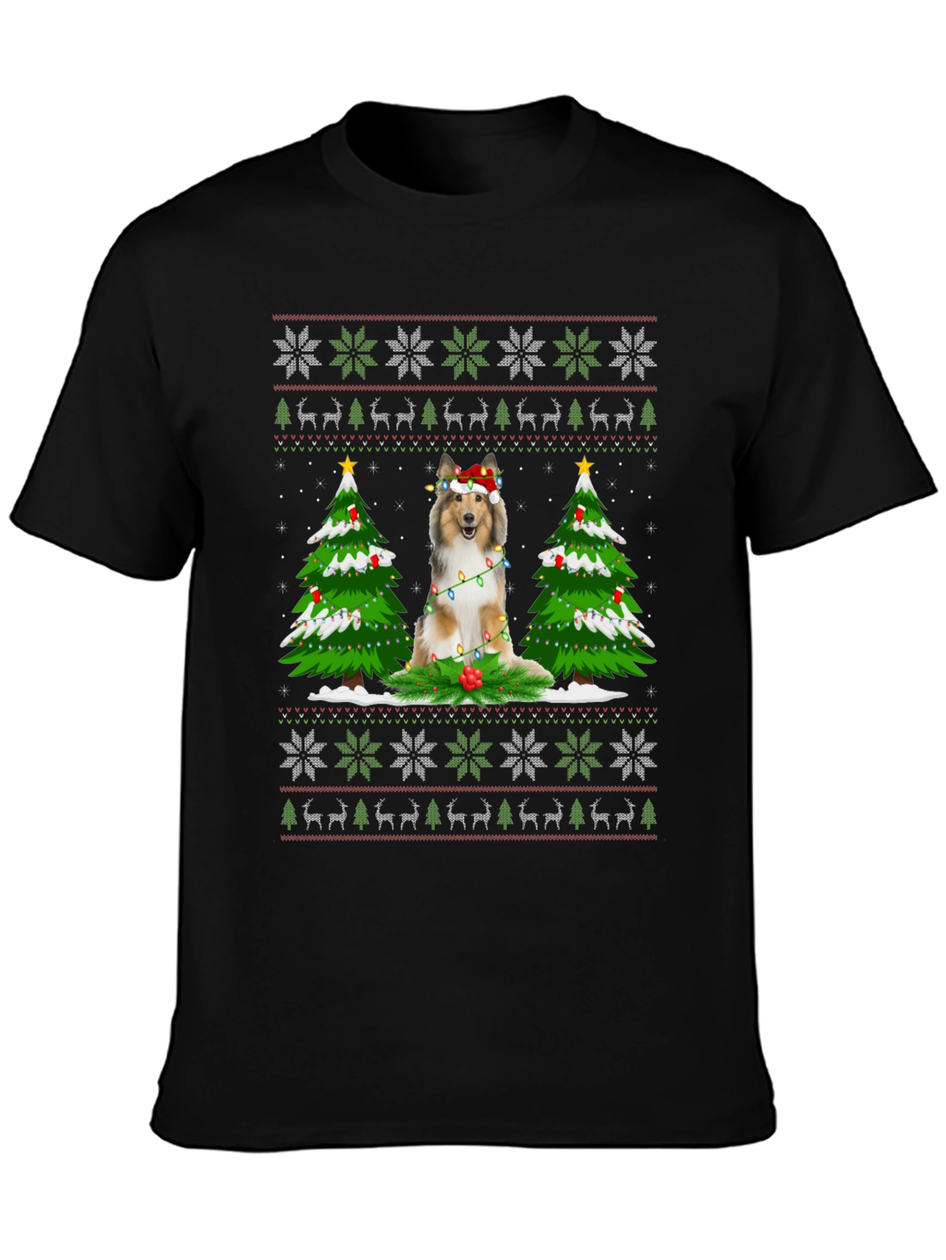 Festive Dog Christmas Ugly Sweater T-Shirt
