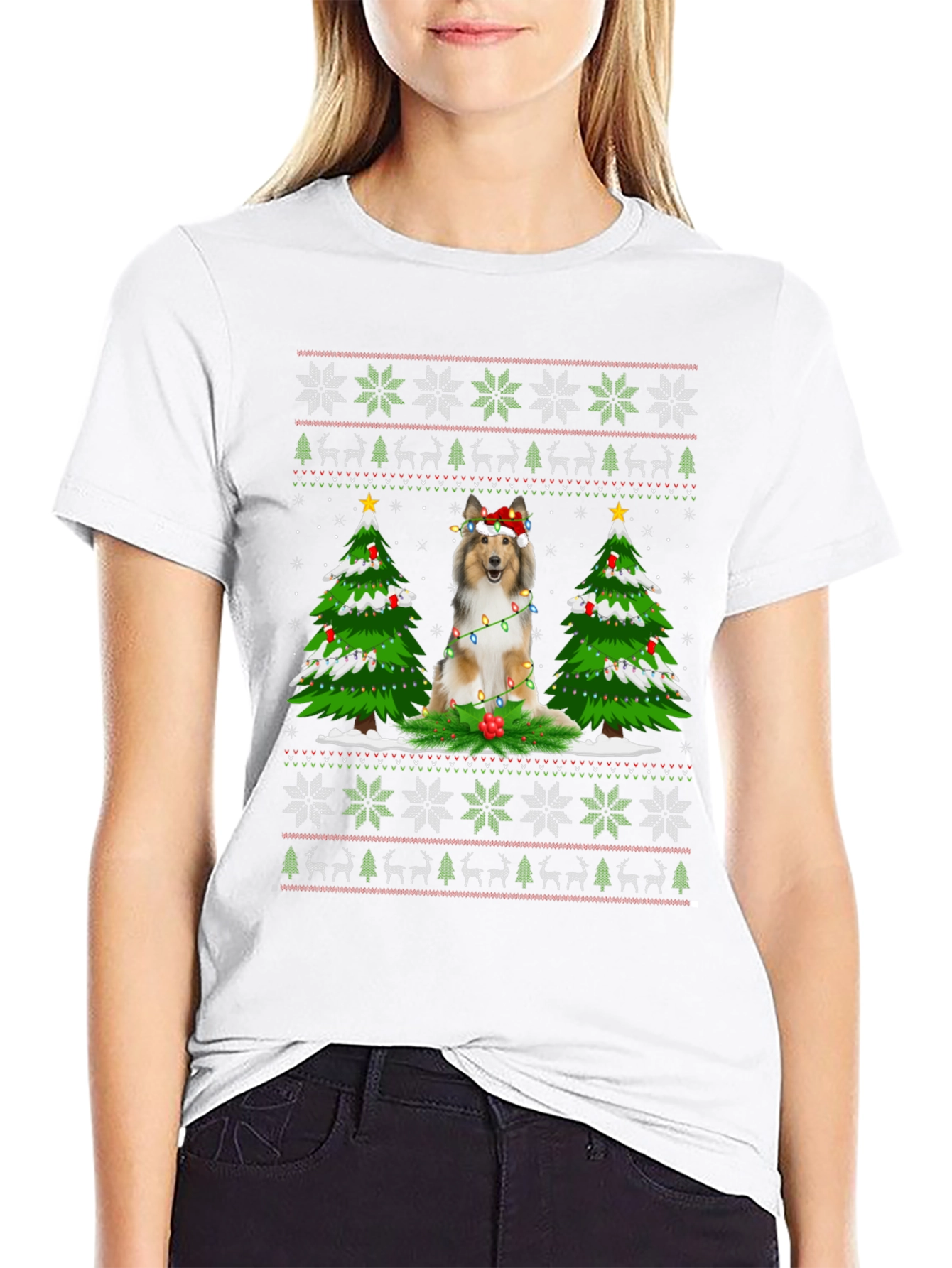 Festive Dog Christmas Ugly Sweater T-Shirt