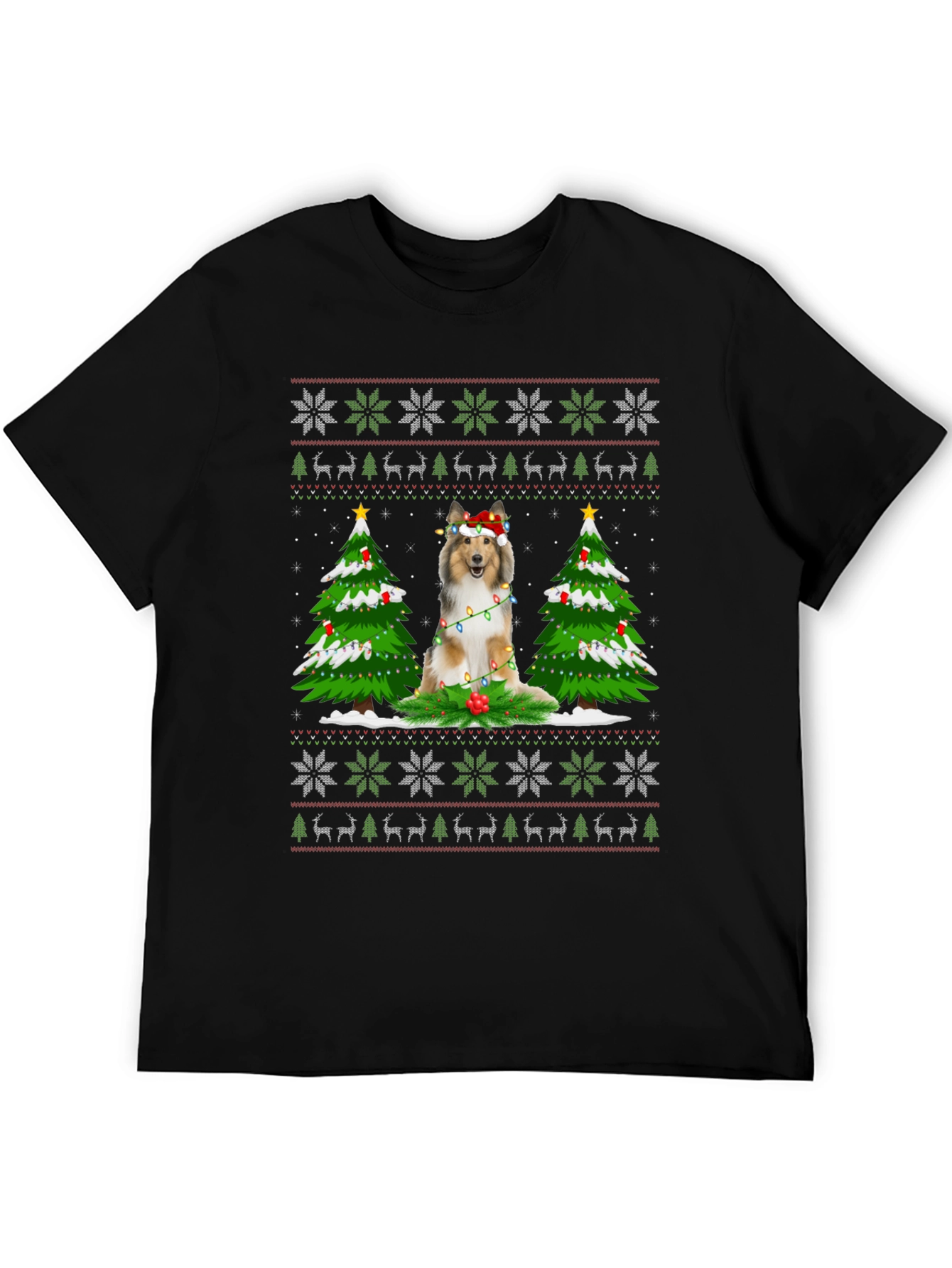 Festive Dog Christmas Ugly Sweater T-Shirt