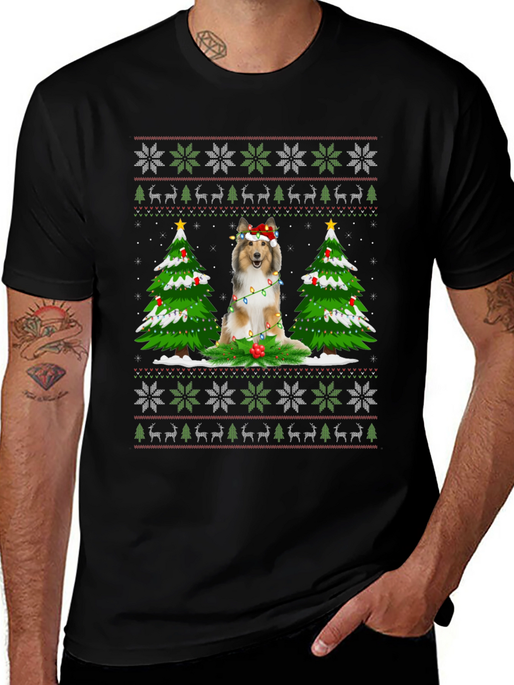 Festive Dog Christmas Ugly Sweater T-Shirt