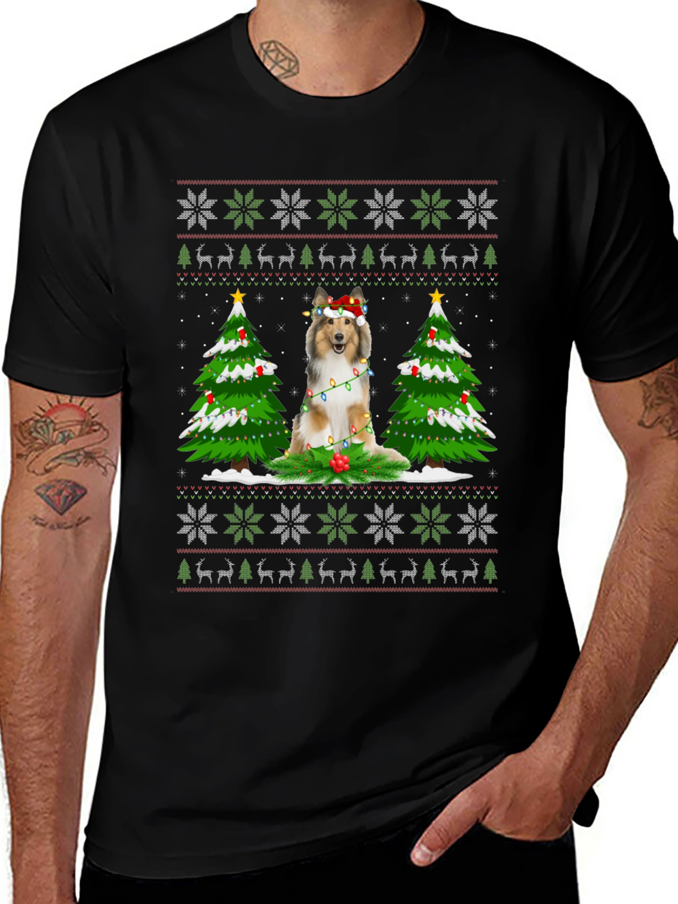Festive Dog Christmas Ugly Sweater T-Shirt