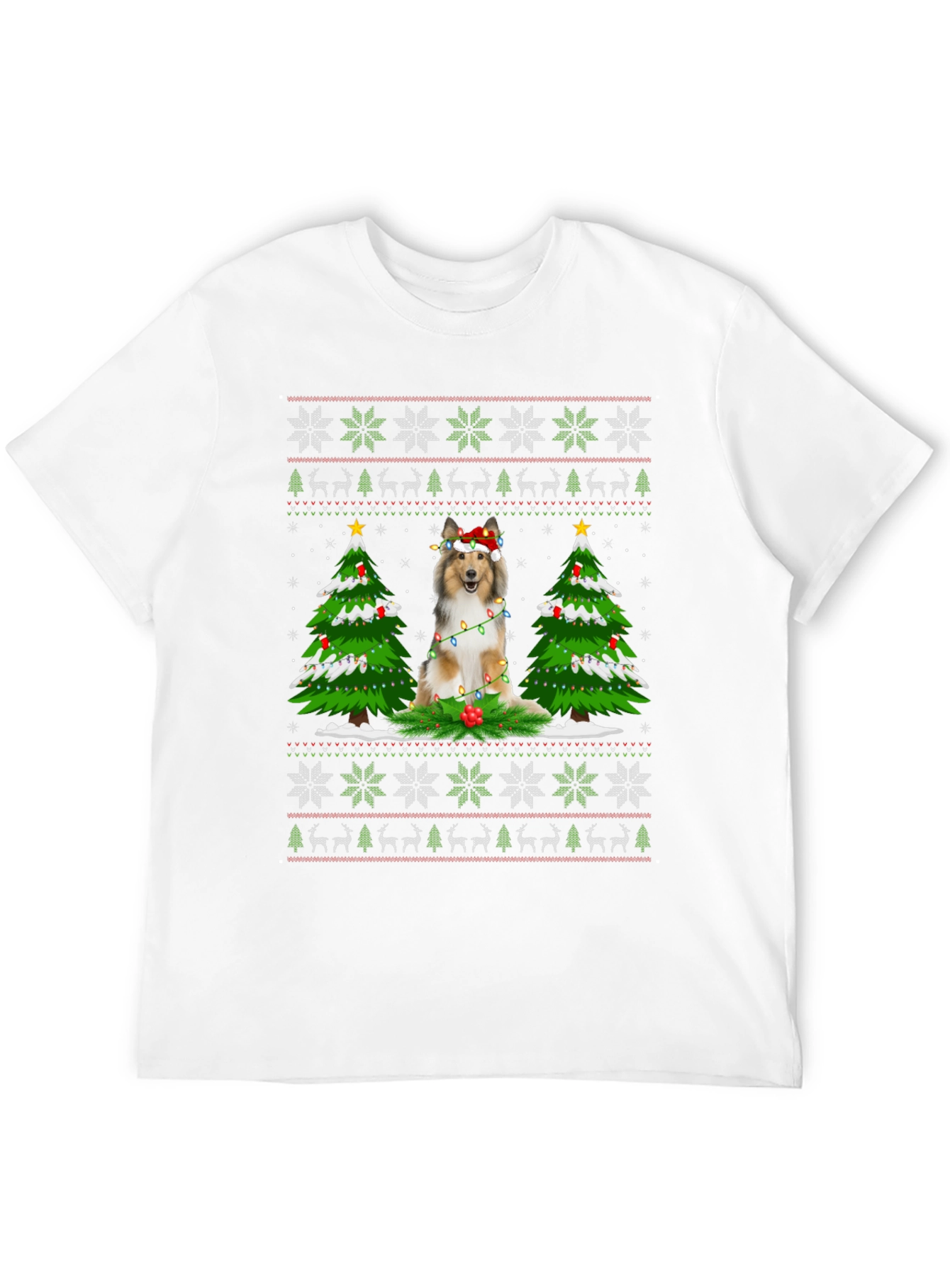 Festive Dog Christmas Ugly Sweater T-Shirt