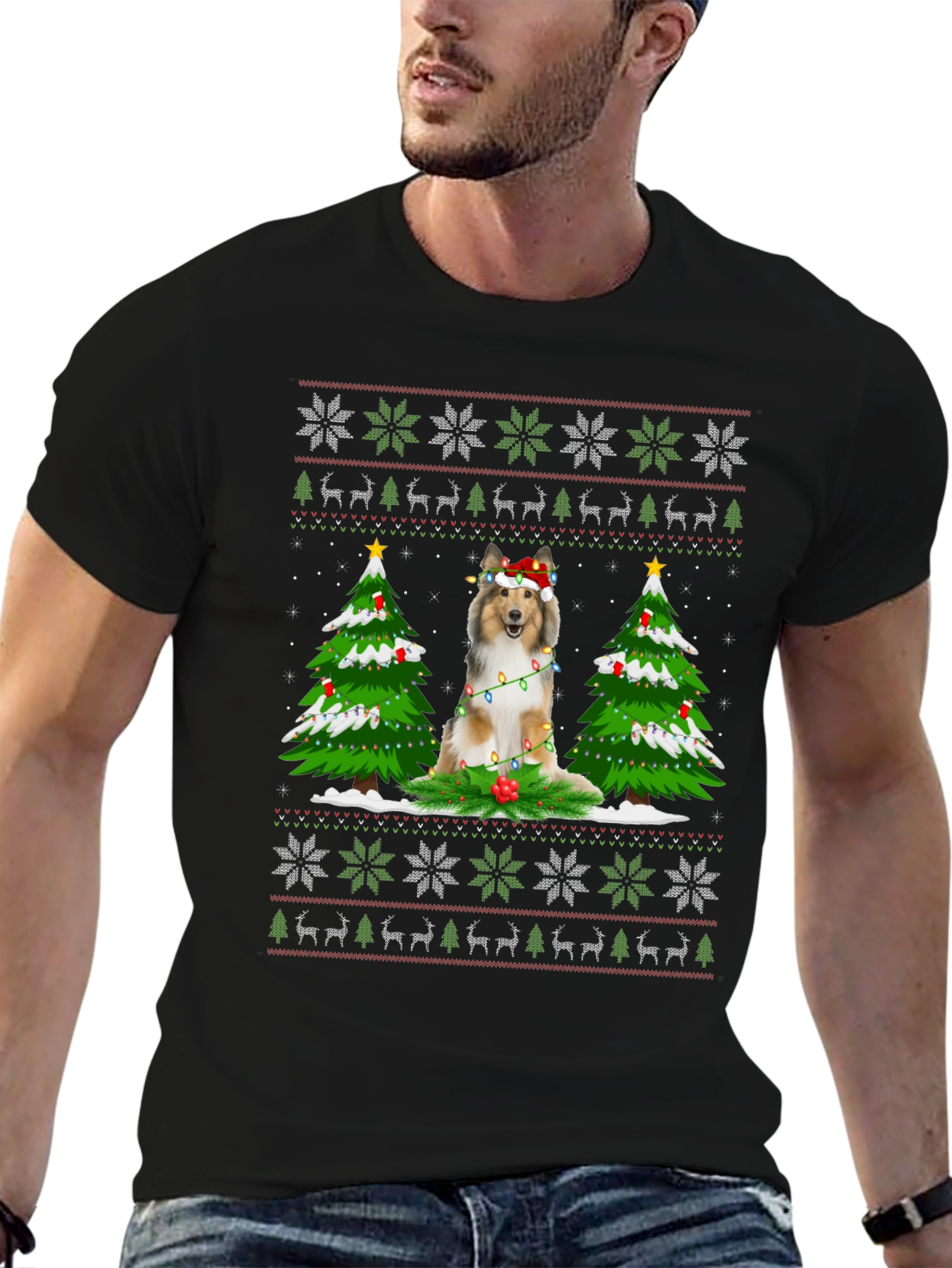 Festive Dog Christmas Ugly Sweater T-Shirt