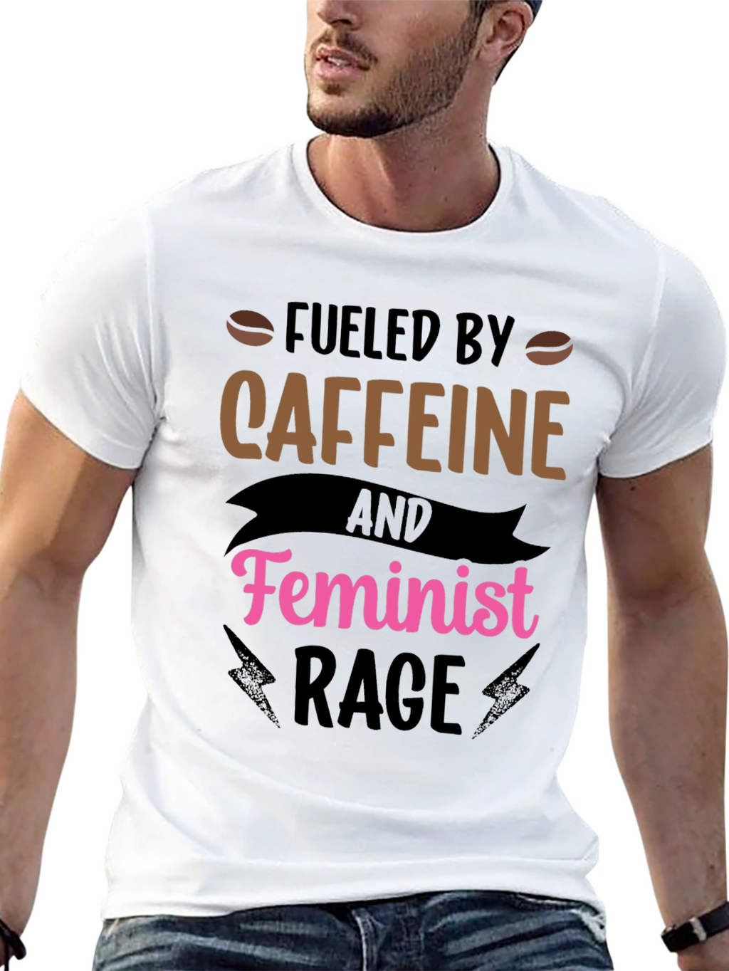 Fueled by Caffeine Feminist Rage Black T-Shirt