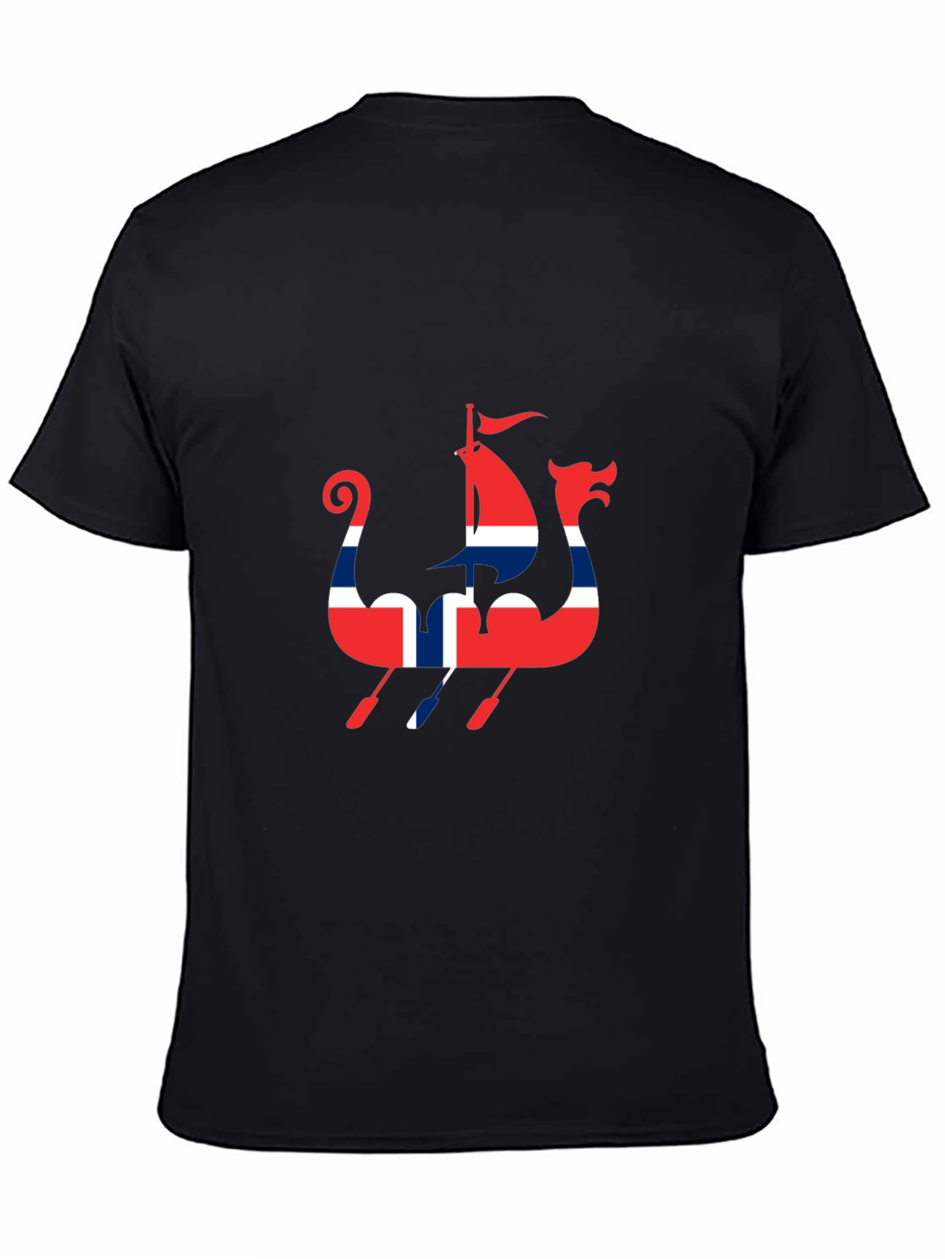 Viking Ship T-Shirt - Black - Norway Flag Design
