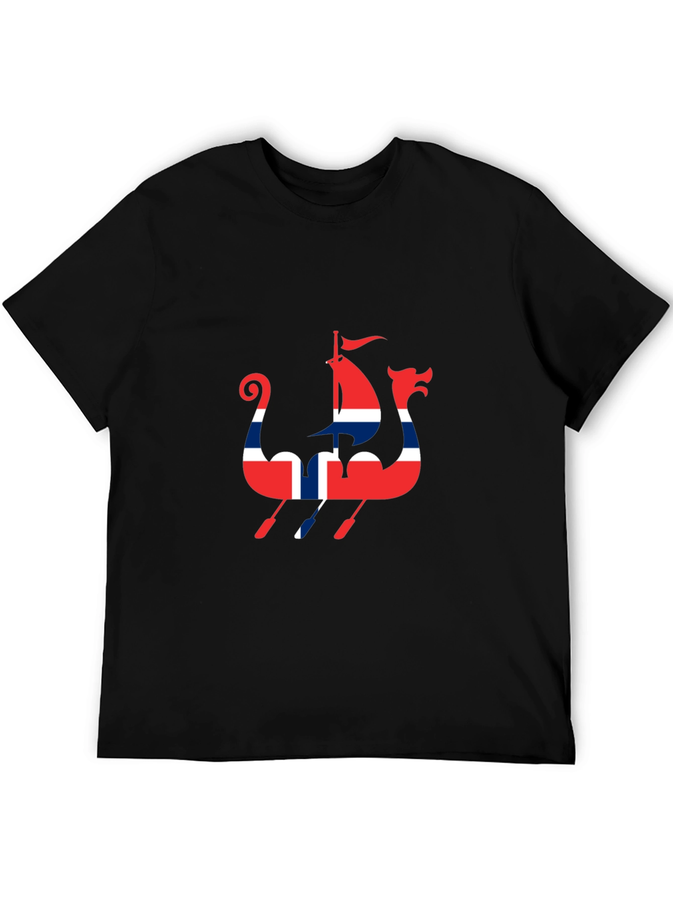 Viking Ship T-Shirt - Black - Norway Flag Design