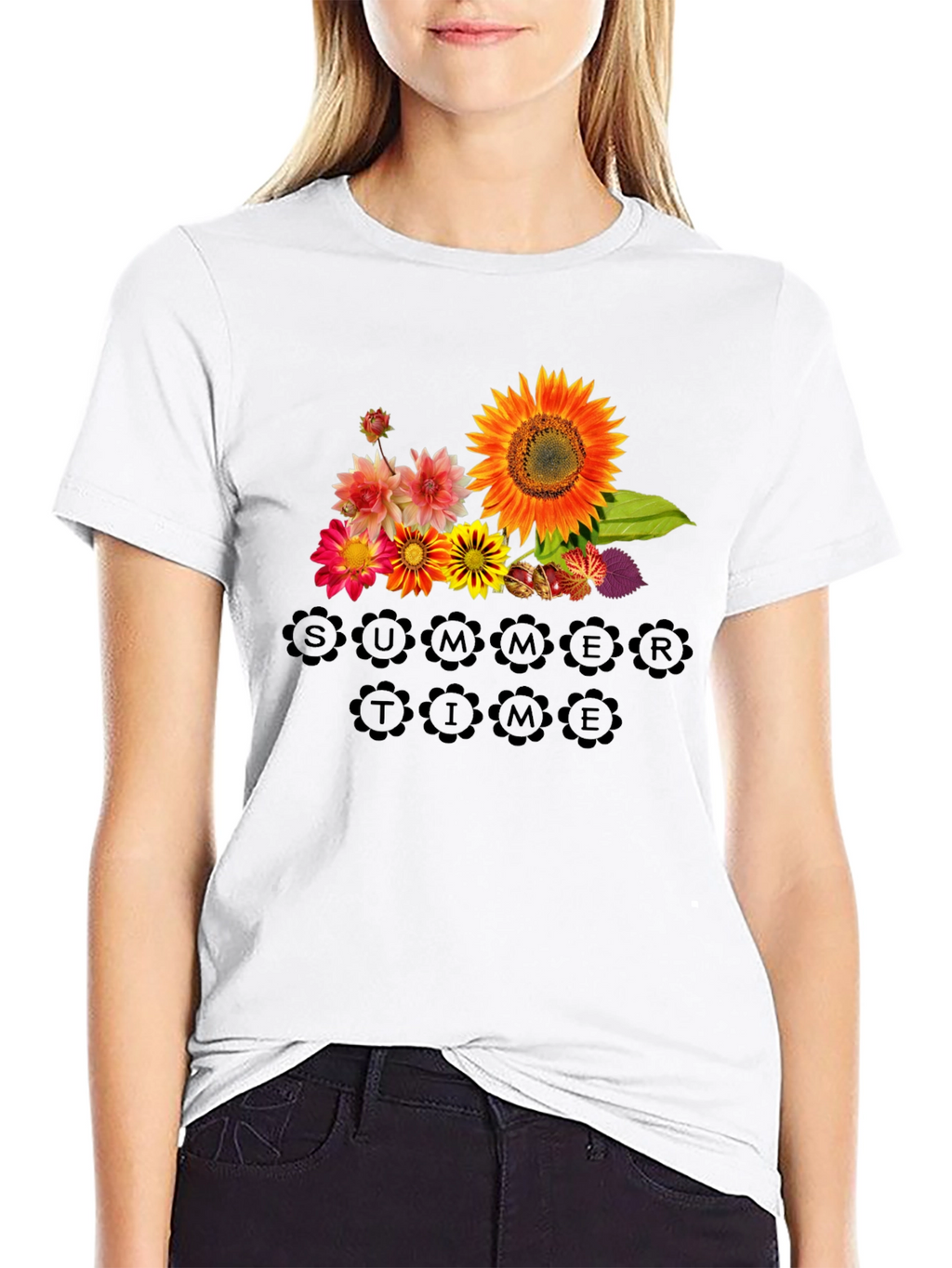 Floral Summertime Graphic Black T-Shirt