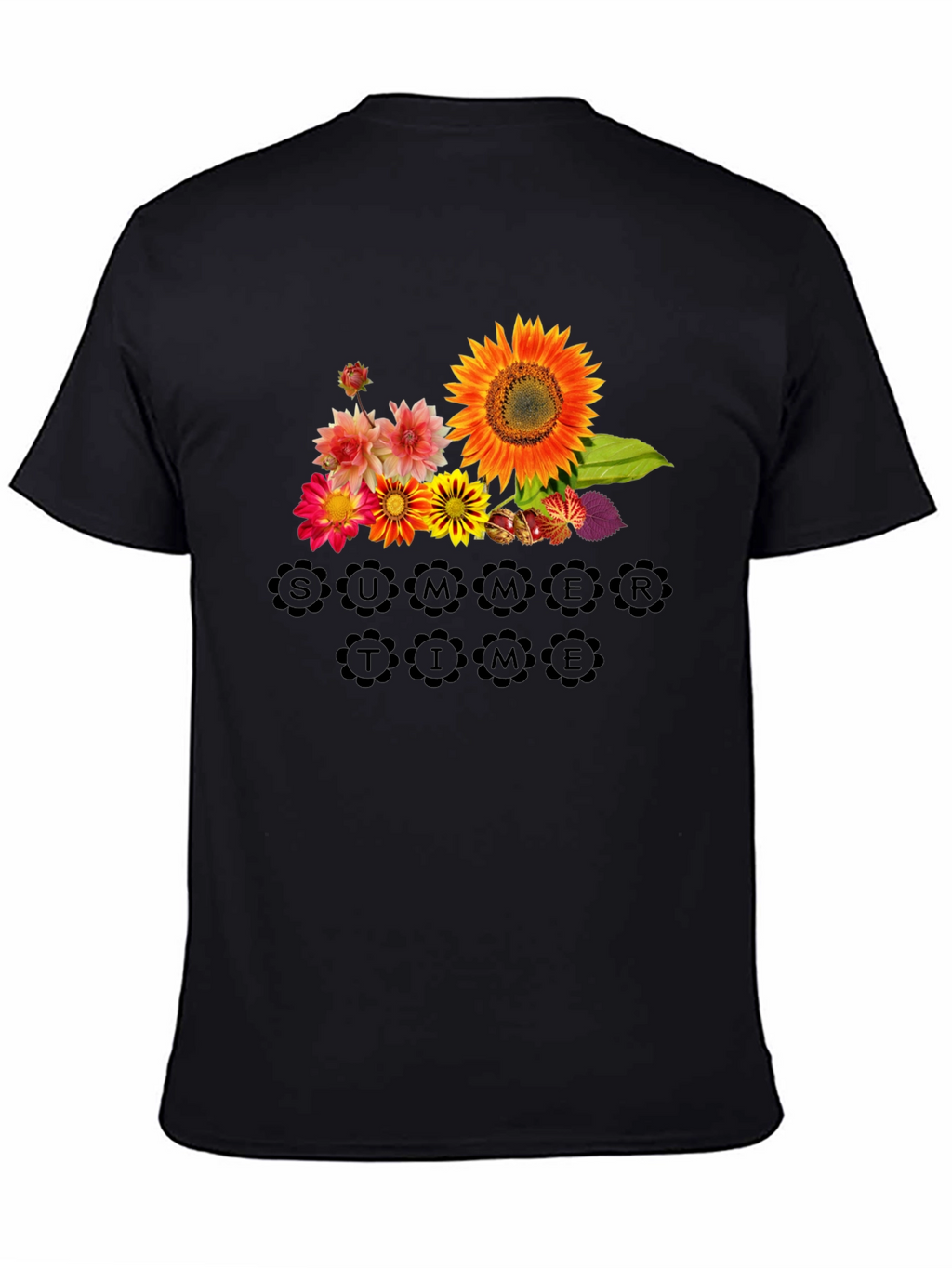 Floral Summertime Graphic Black T-Shirt