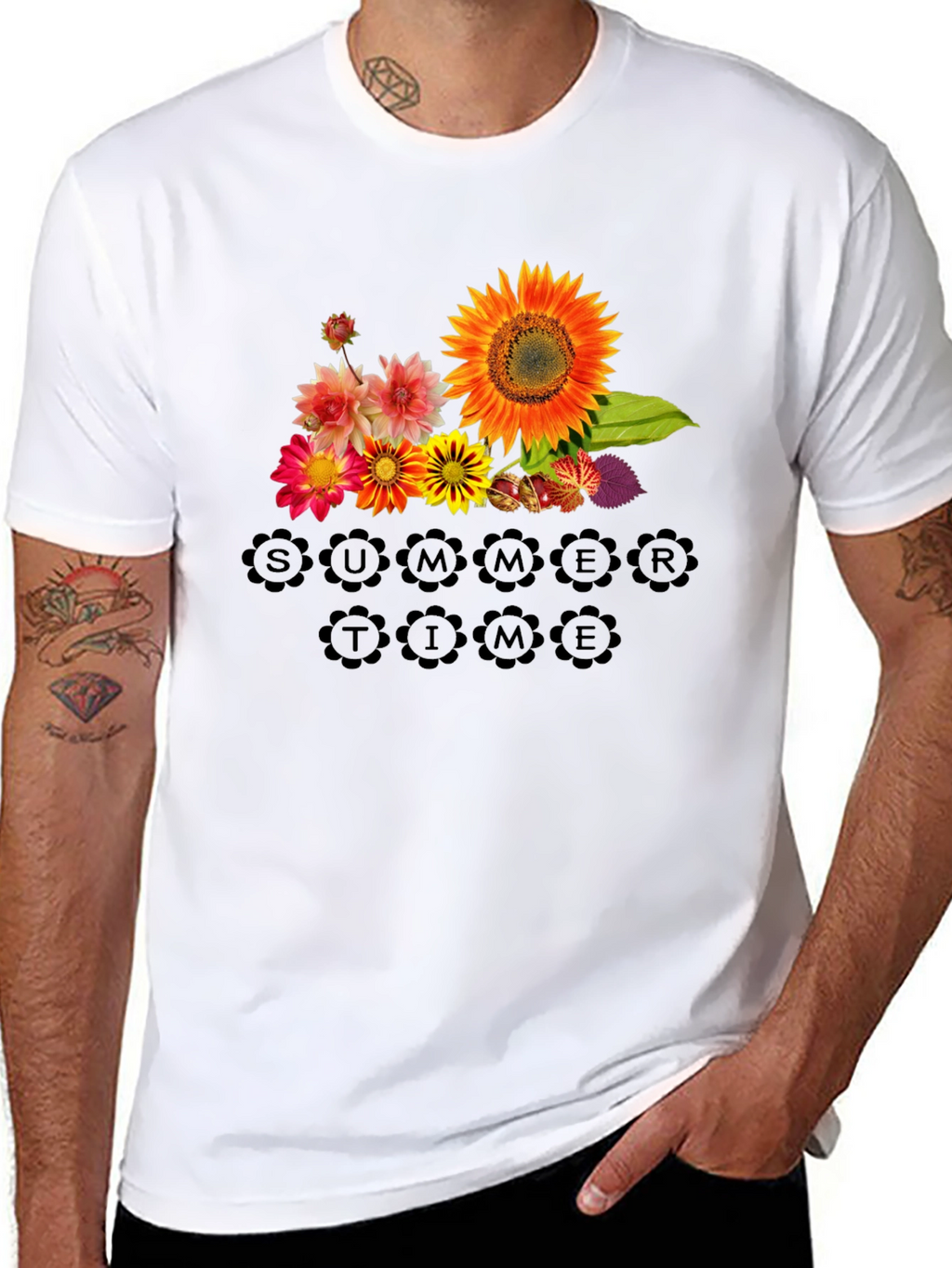 Floral Summertime Graphic Black T-Shirt