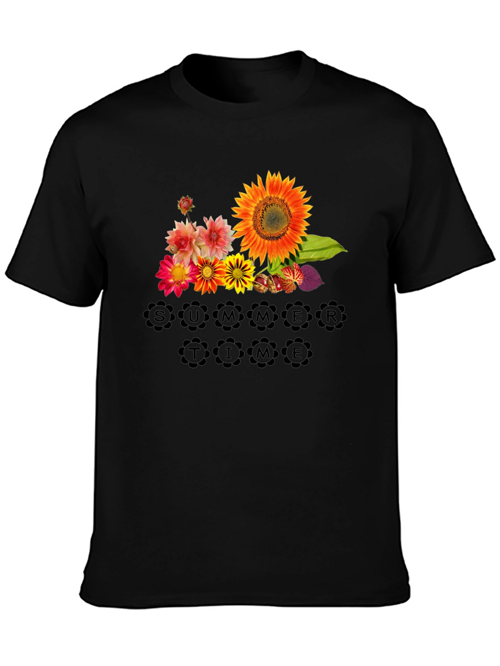 Floral Summertime Graphic Black T-Shirt