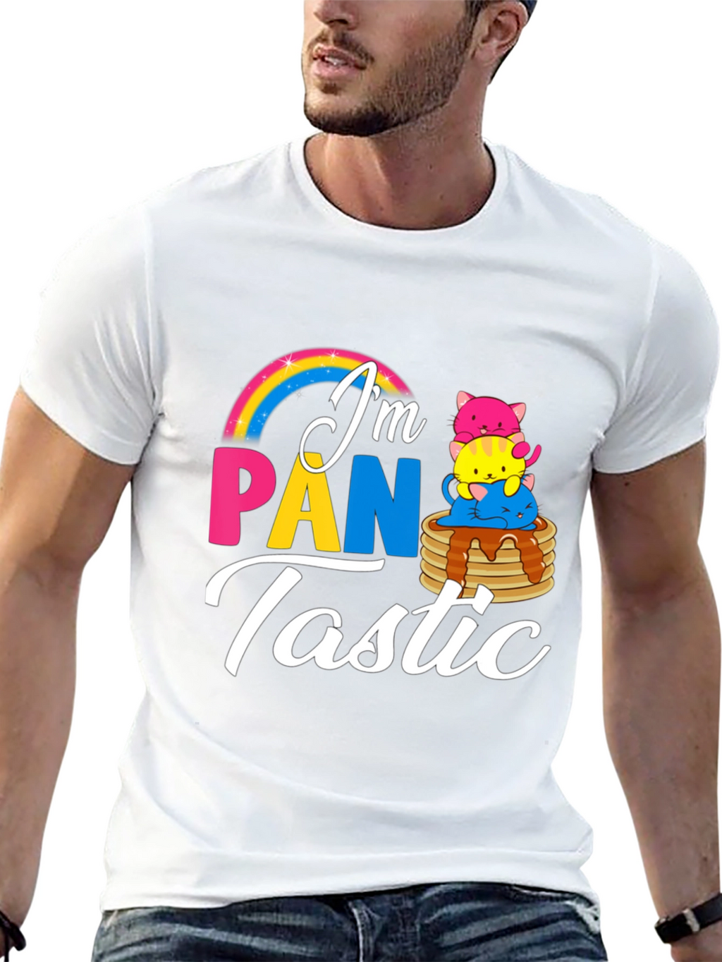 Pan-tastic Pride Tee: Rainbow & Kitten Stack!