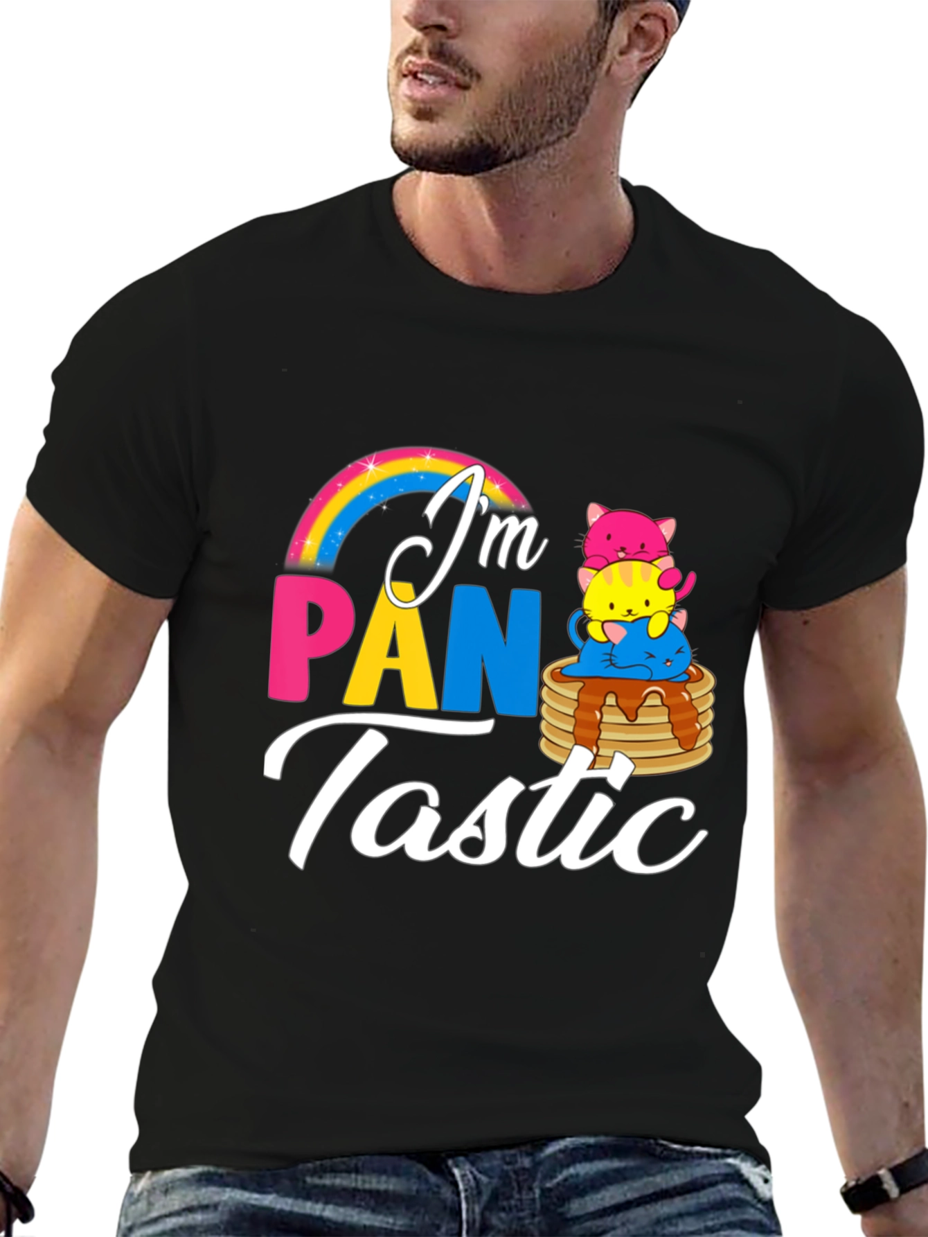 Pan-tastic Pride Tee: Rainbow & Kitten Stack!