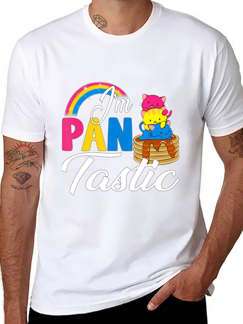 Pan-tastic Pride Tee: Rainbow & Kitten Stack!