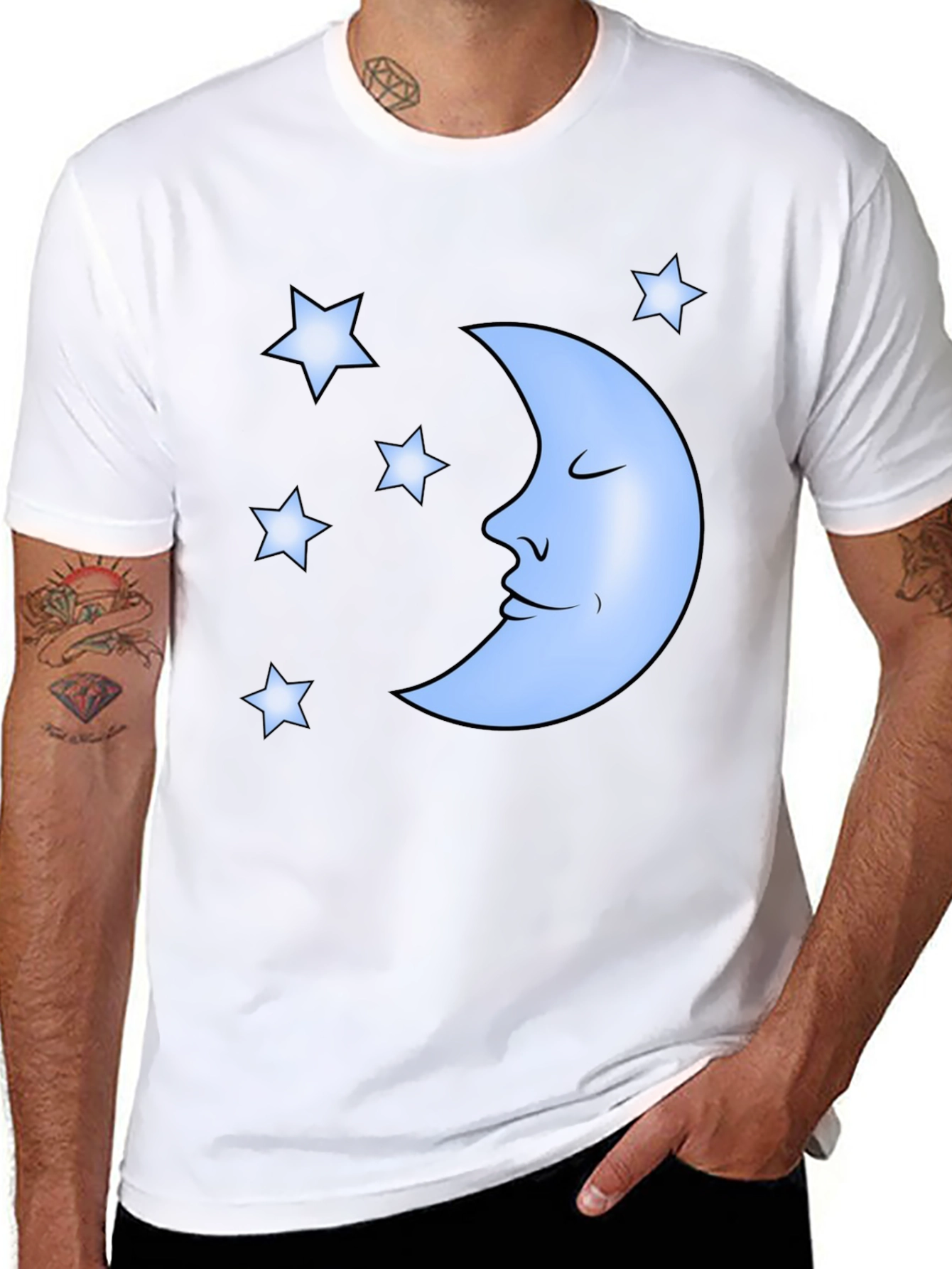 Dreamy Moon & Stars Graphic Tee - Black