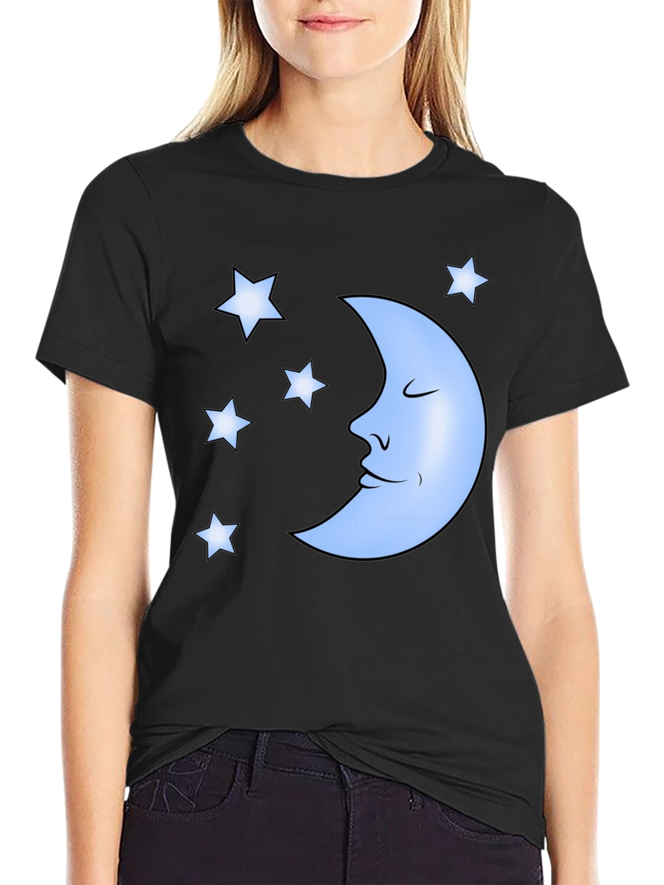 Dreamy Moon & Stars Graphic Tee - Black