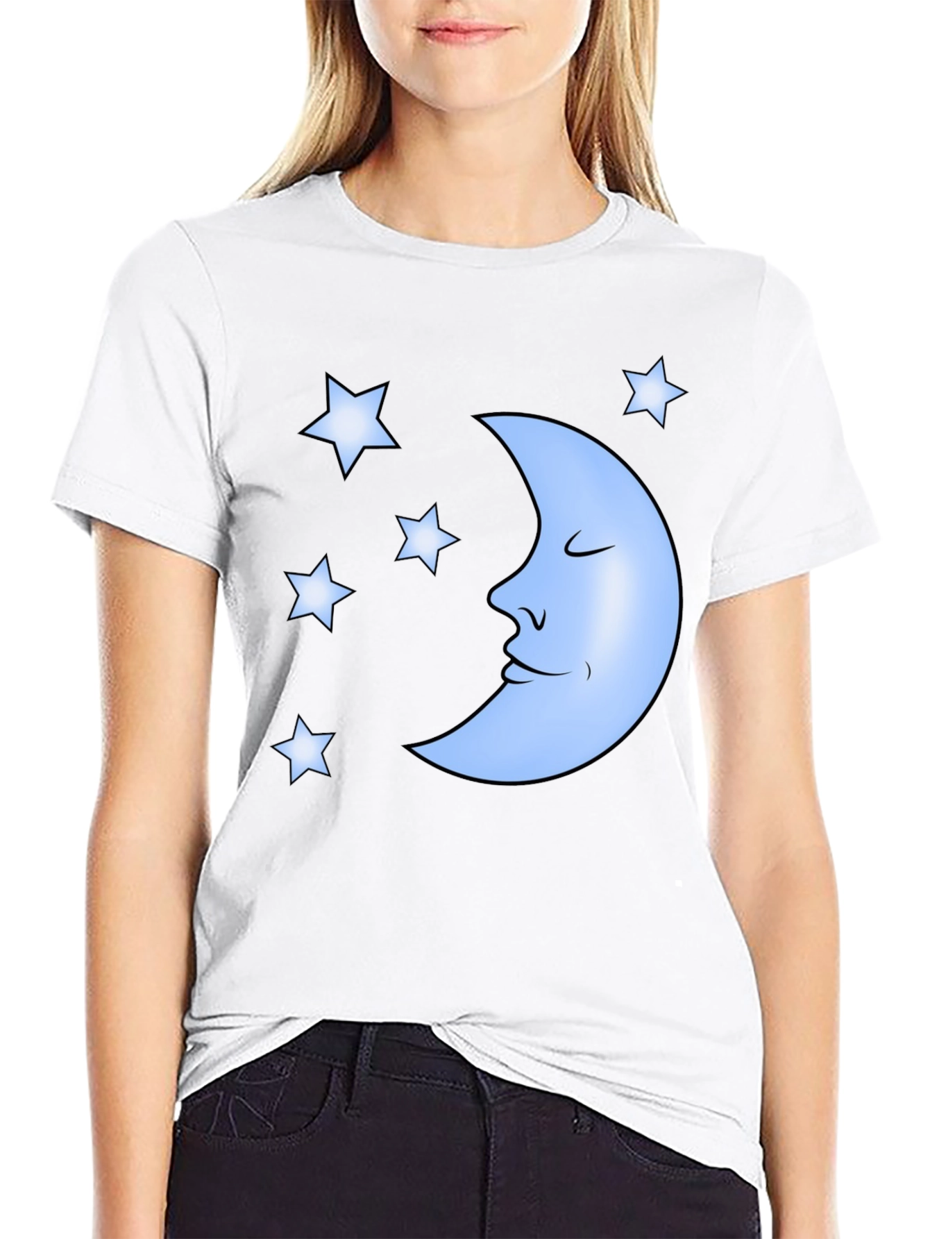 Dreamy Moon & Stars Graphic Tee - Black