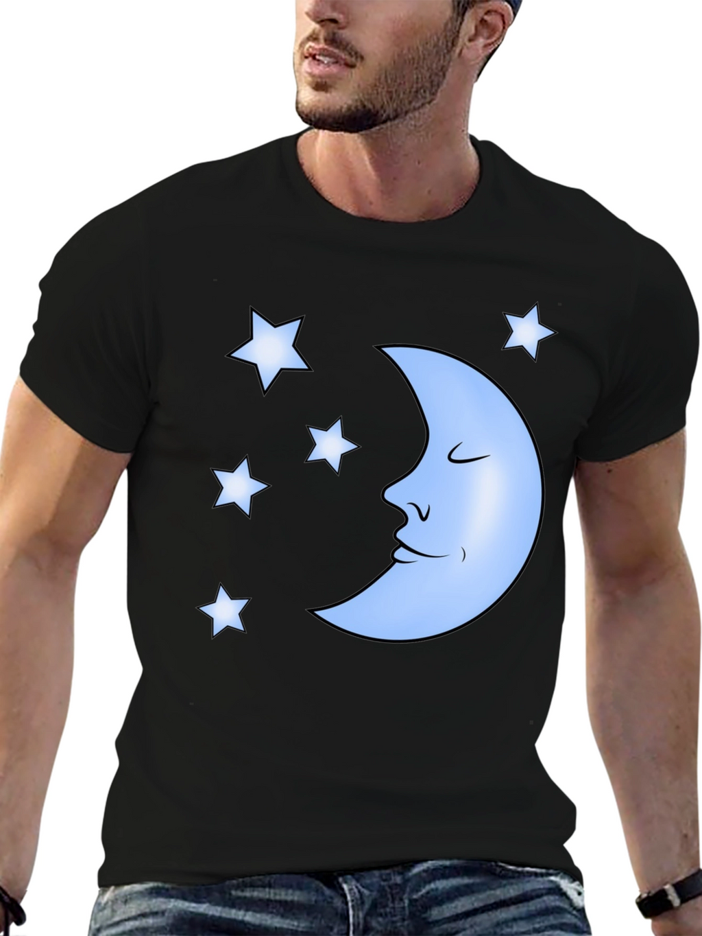 Dreamy Moon & Stars Graphic Tee - Black