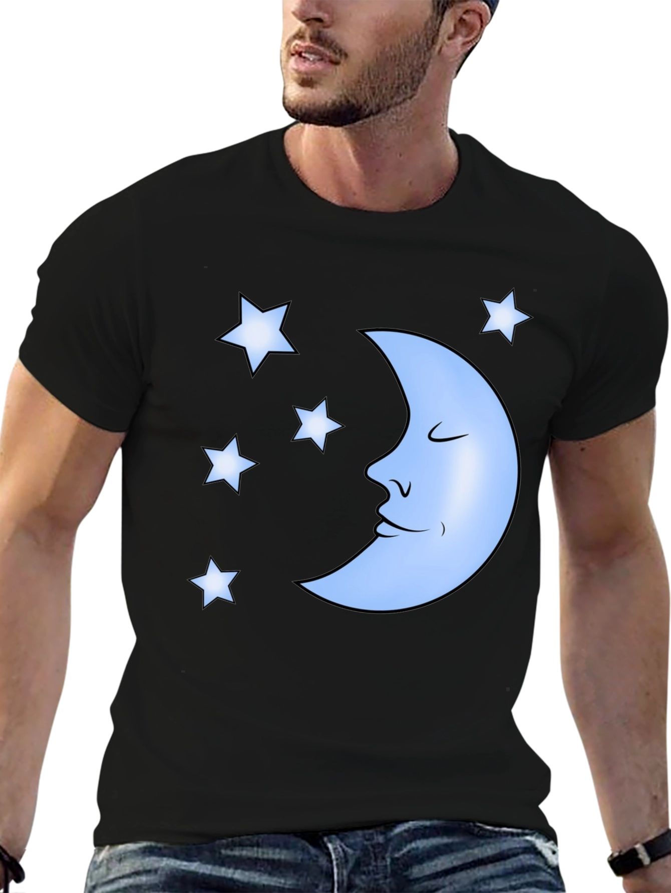 Dreamy Moon & Stars Graphic Tee - Black