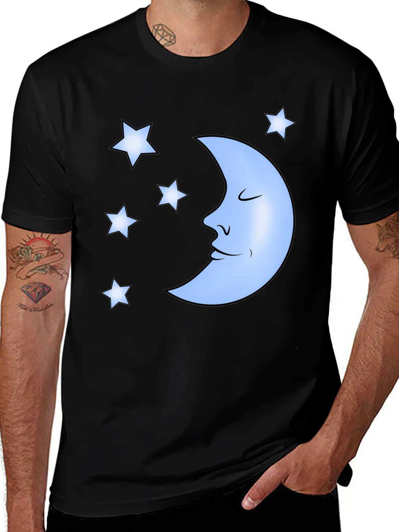 Dreamy Moon & Stars Graphic Tee - Black