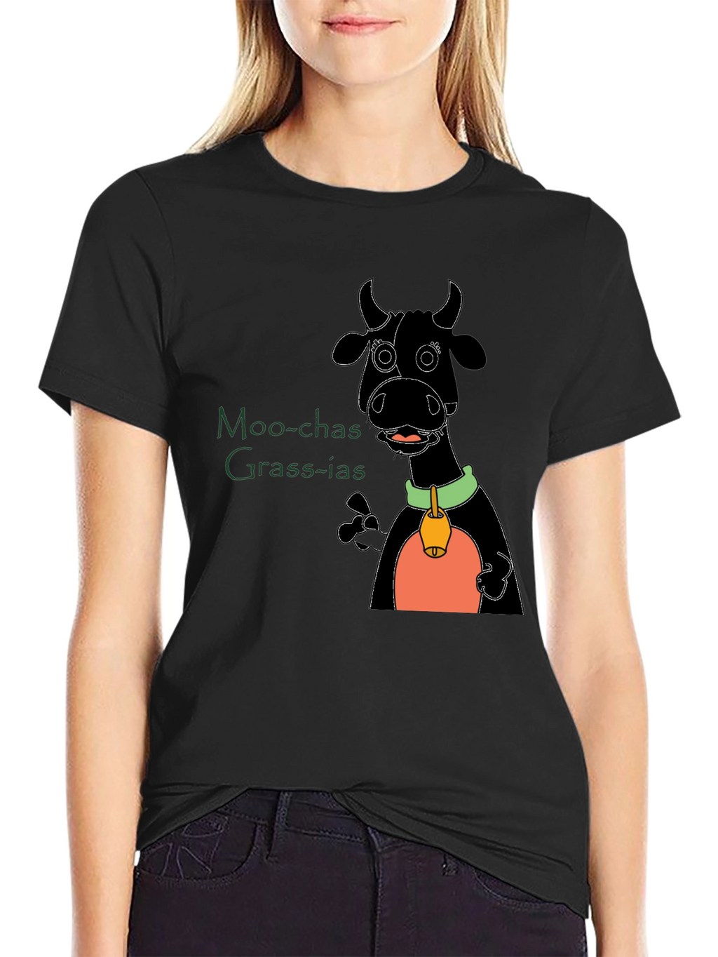 Moo-chas Grass-ias Cartoon Cow Graphic Tee