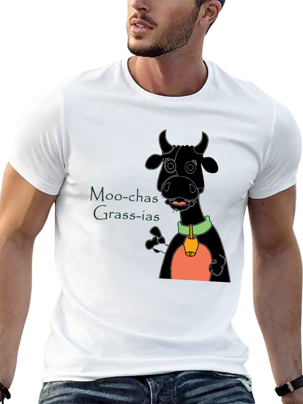 Moo-chas Grass-ias Cartoon Cow Graphic Tee