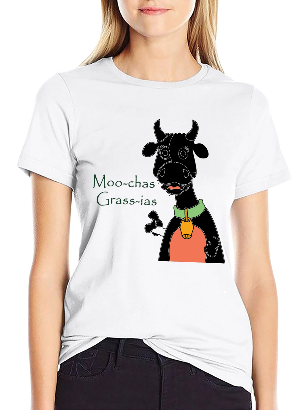 Moo-chas Grass-ias Cartoon Cow Graphic Tee