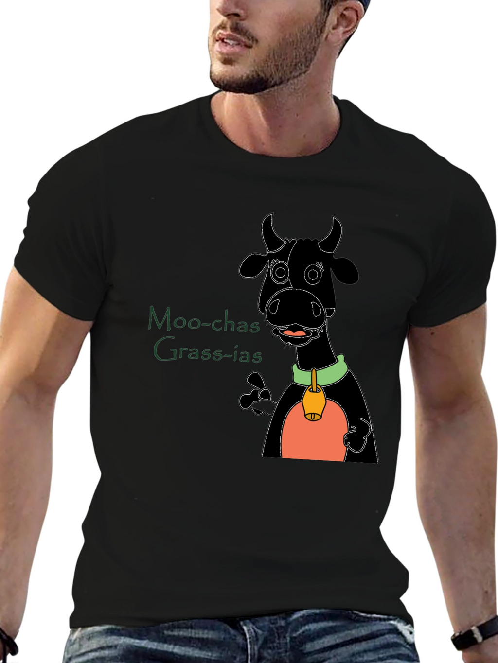 Moo-chas Grass-ias Cartoon Cow Graphic Tee