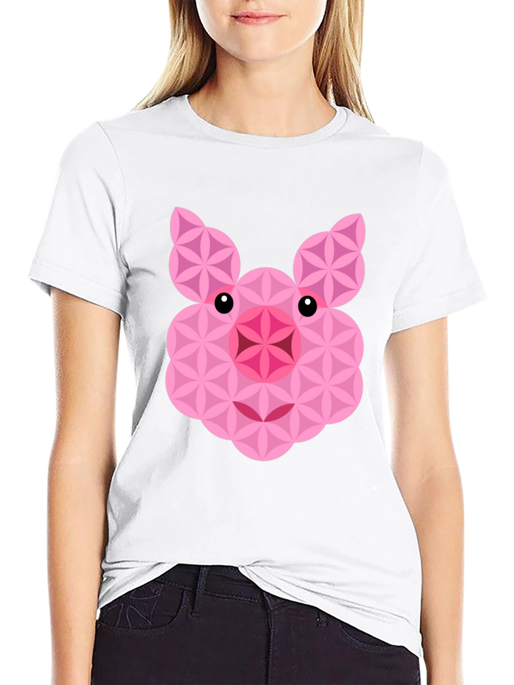 Geometric Pig Graphic Black T-Shirt