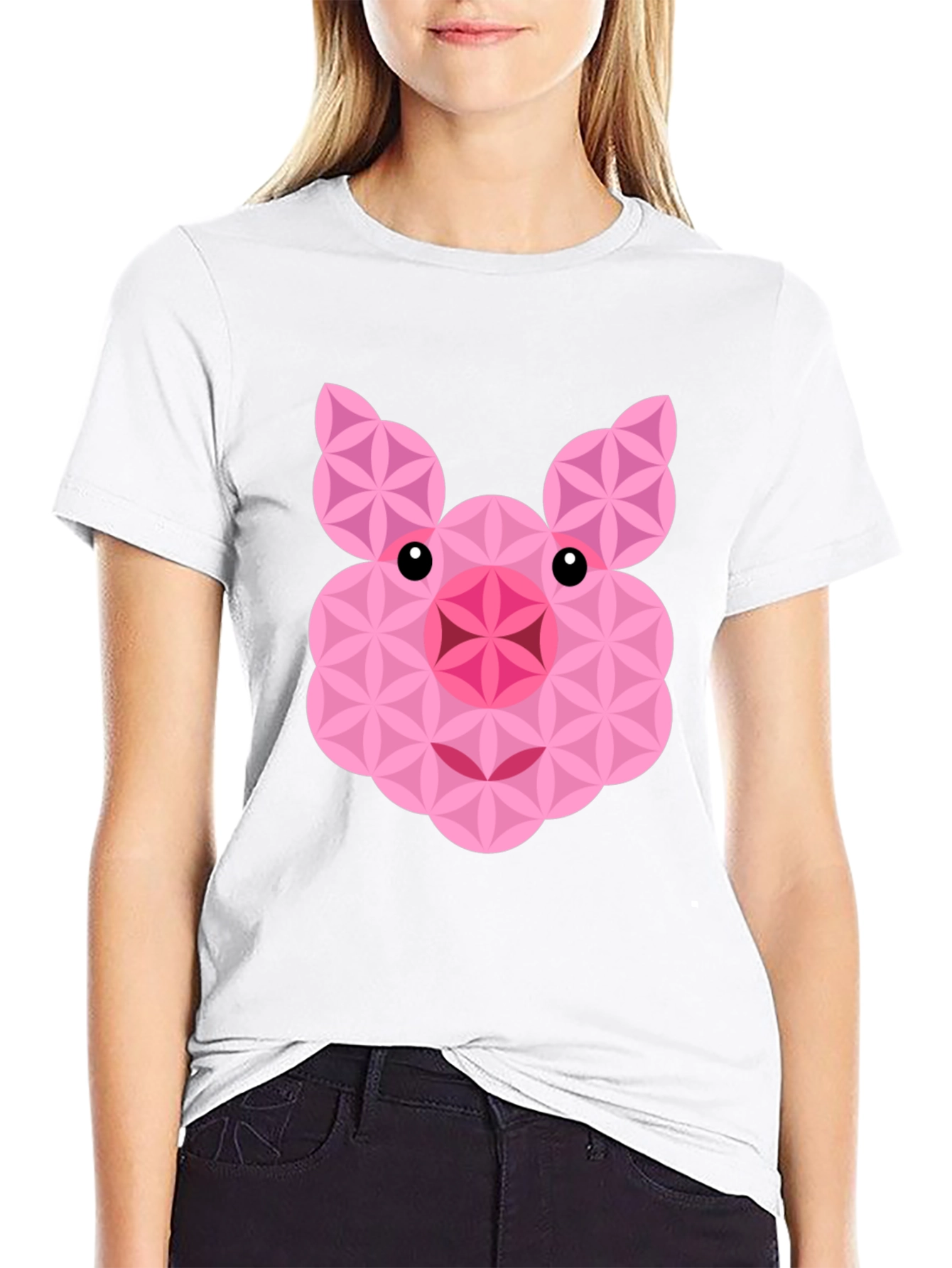 Geometric Pig Graphic Black T-Shirt
