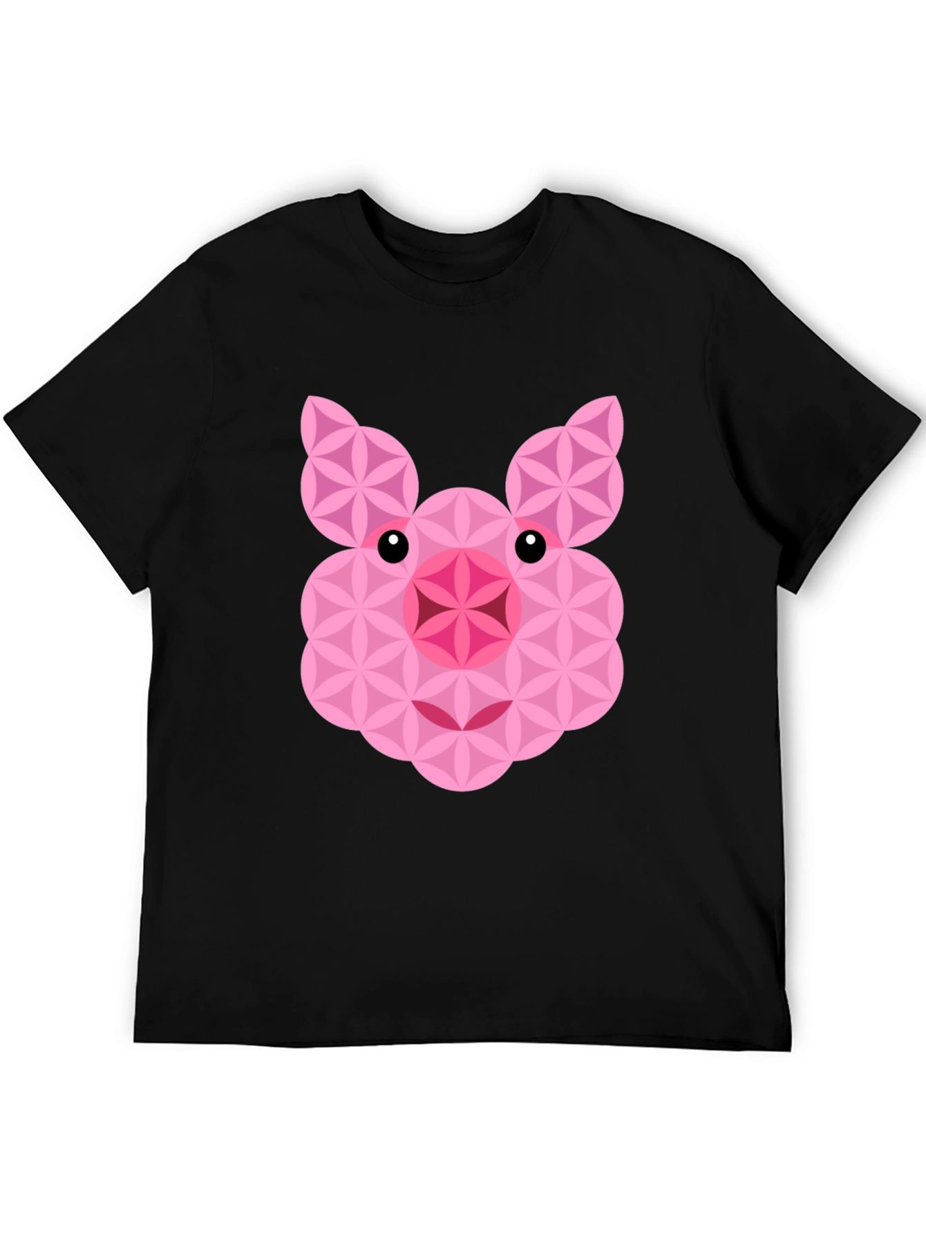 Geometric Pig Graphic Black T-Shirt