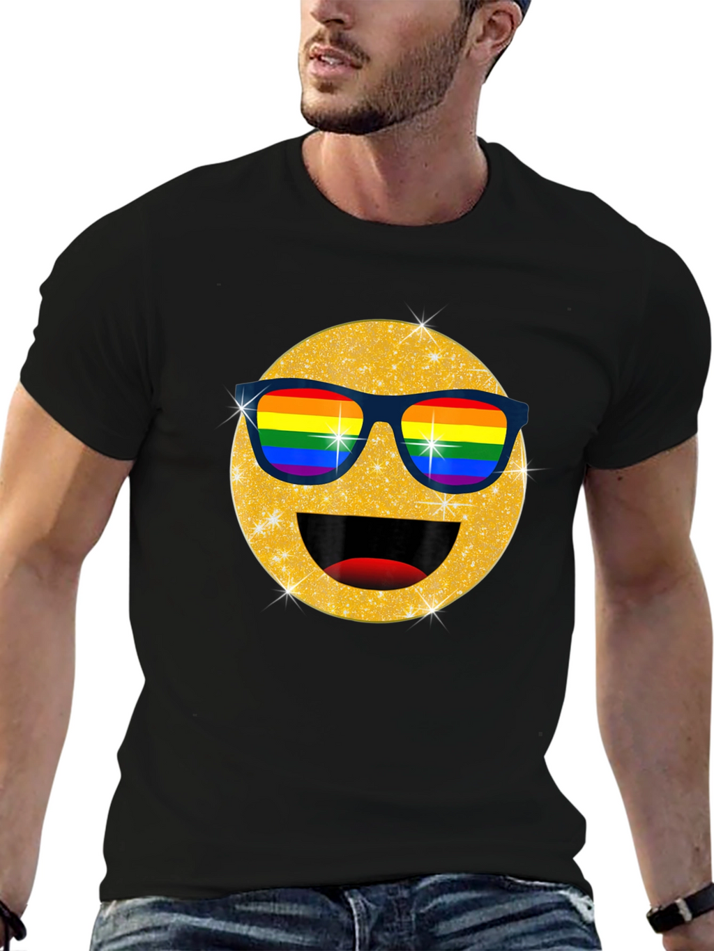 Pride Emoji T-Shirt - Glitter Rainbow Sunglasses Smile Tee