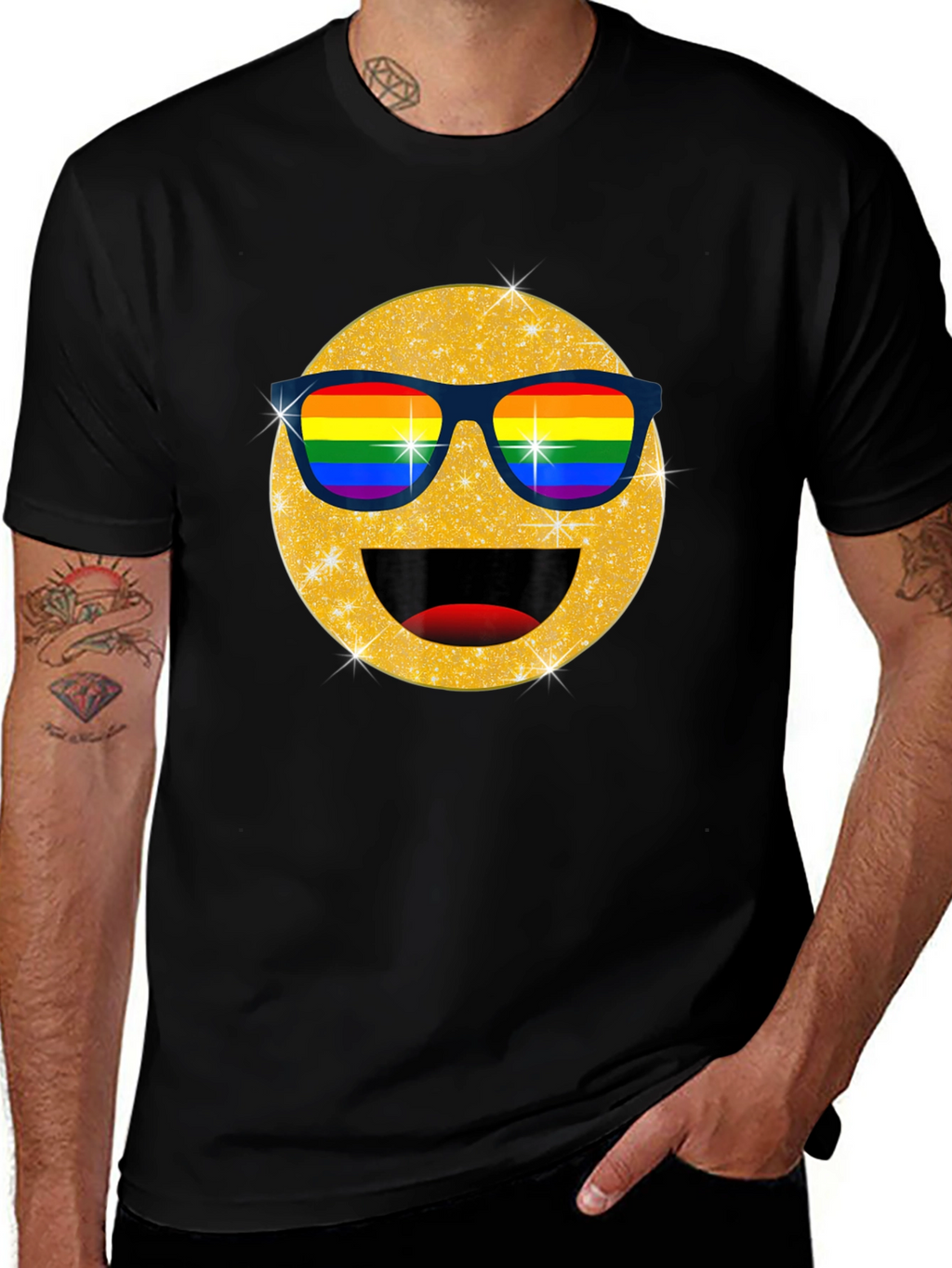 Pride Emoji T-Shirt - Glitter Rainbow Sunglasses Smile Tee
