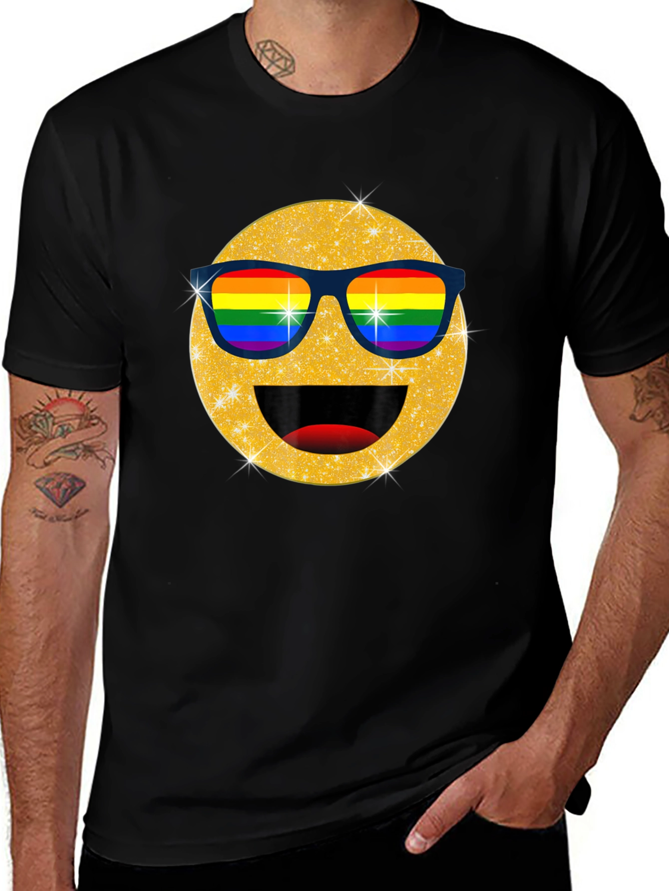 Pride Emoji T-Shirt - Glitter Rainbow Sunglasses Smile Tee