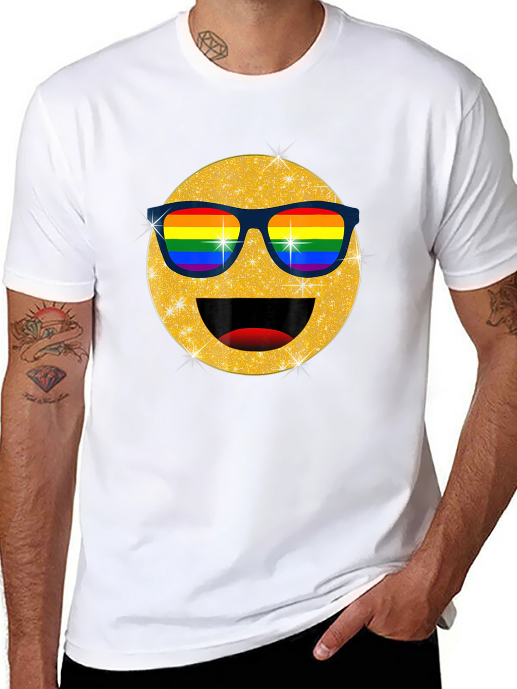 Pride Emoji T-Shirt - Glitter Rainbow Sunglasses Smile Tee