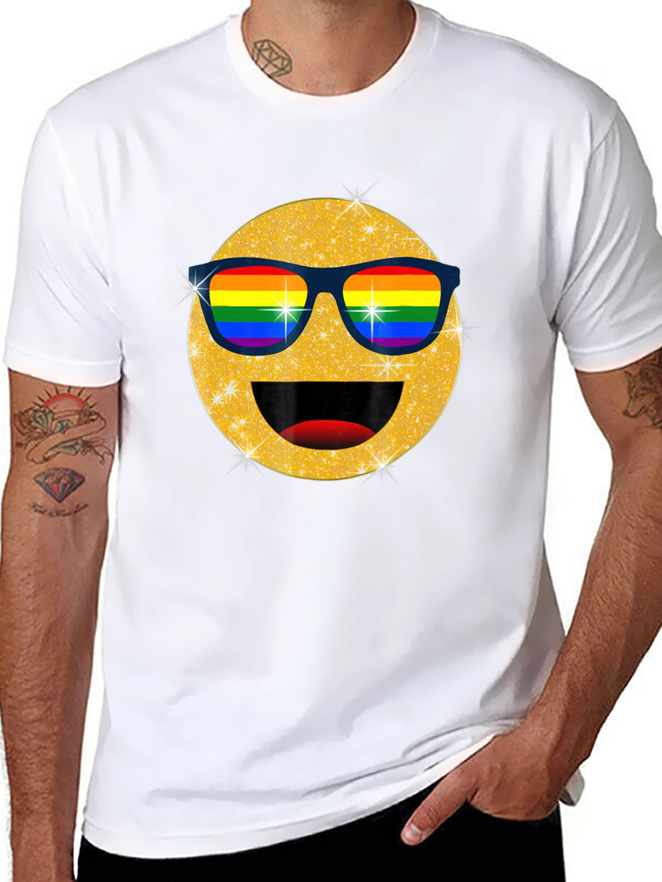Pride Emoji T-Shirt - Glitter Rainbow Sunglasses Smile Tee