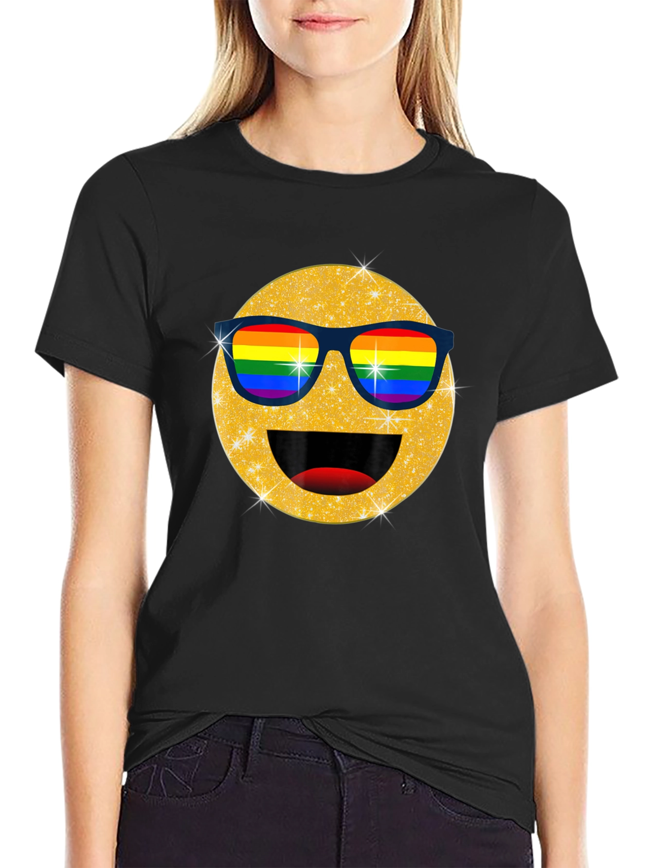 Pride Emoji T-Shirt - Glitter Rainbow Sunglasses Smile Tee