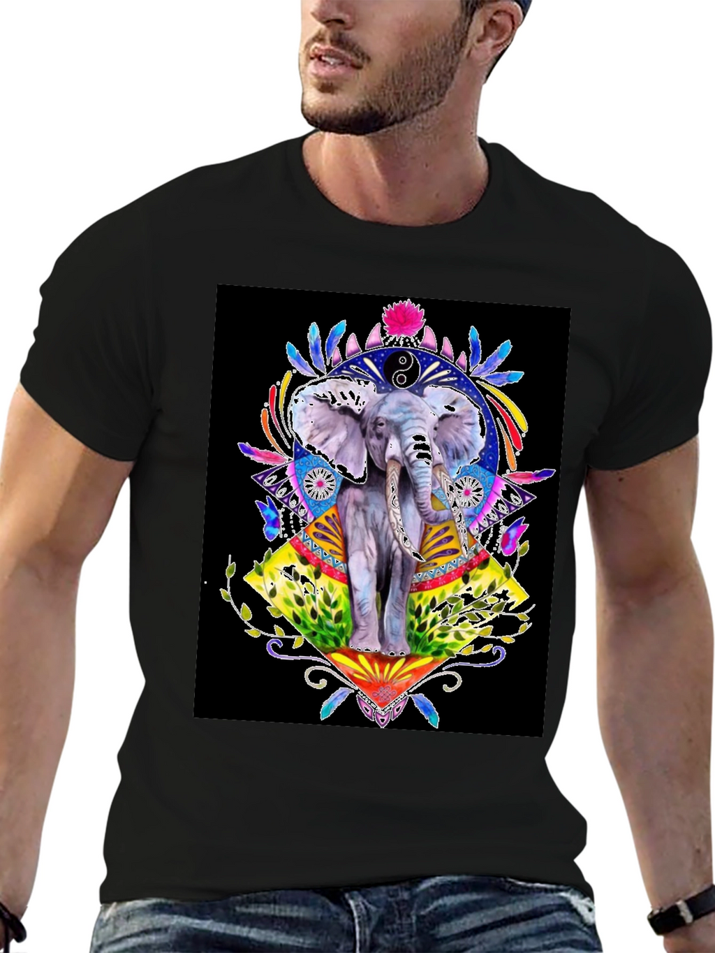 Elephant Art Graphic T-Shirt - Unisex Black Tee